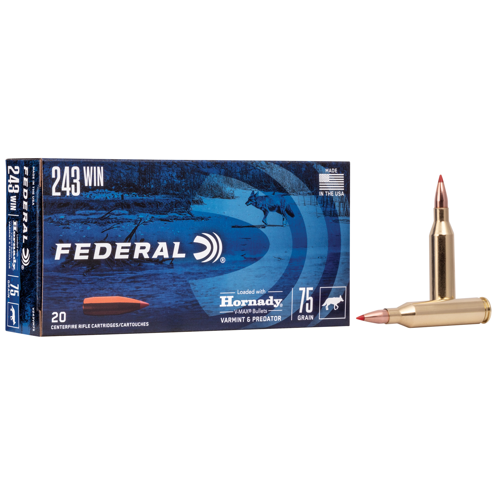 Federal Varmint & Predator V-Max 243 Winchester 75gr – 20rd