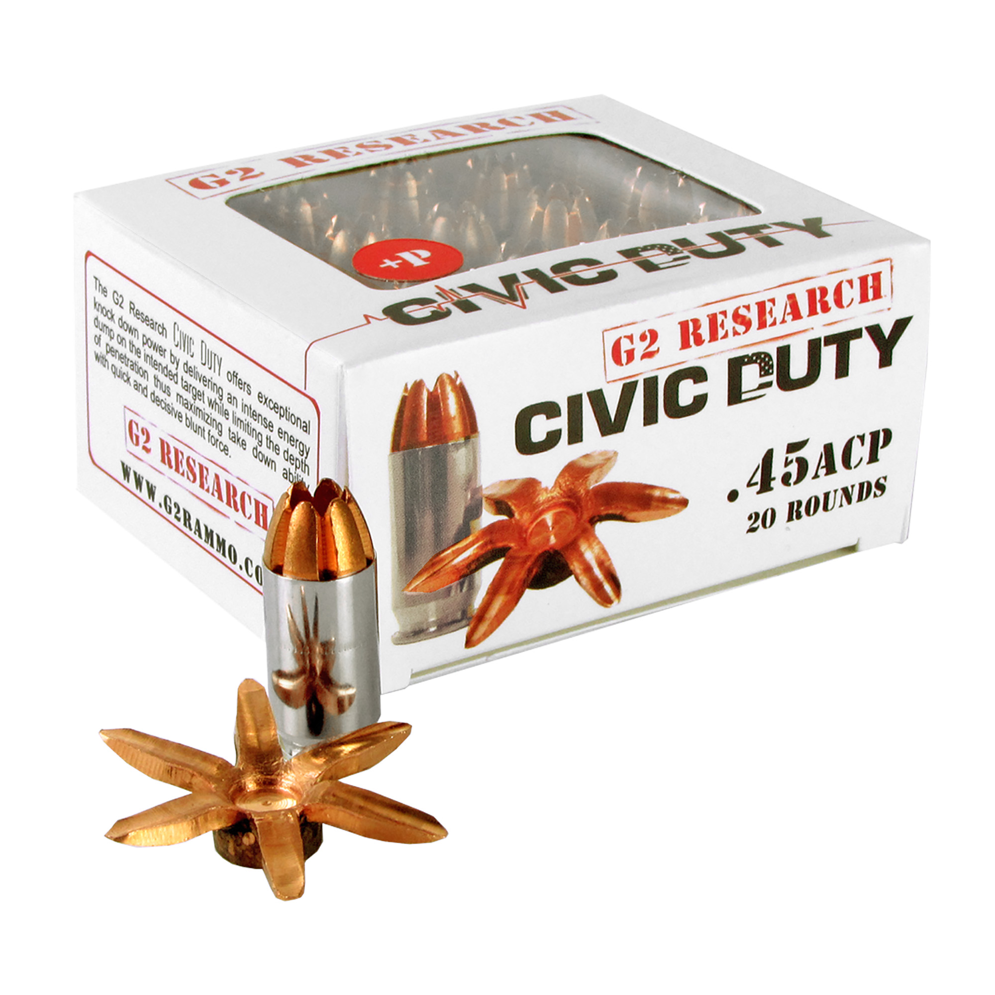 G2 Research Civic Duty 45 ACP California Certified Nonlead Ammunition 164gr Copper – 20rd