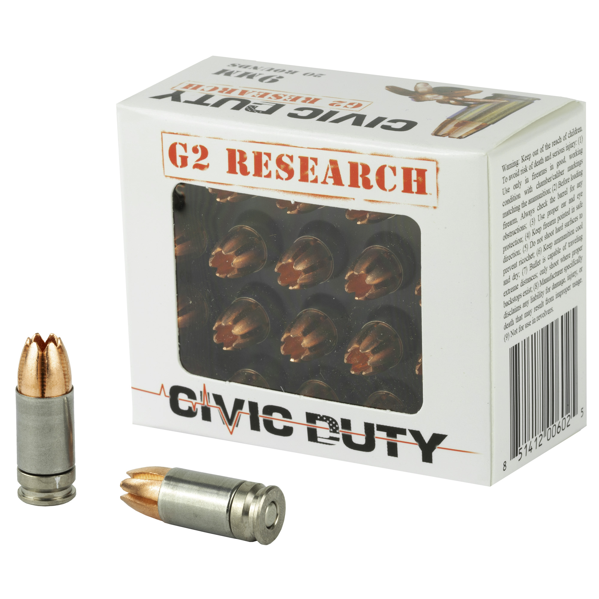 G2 Research Civic Duty 9mm California Certified Nonlead Ammunition 94gr Copper – 20rd