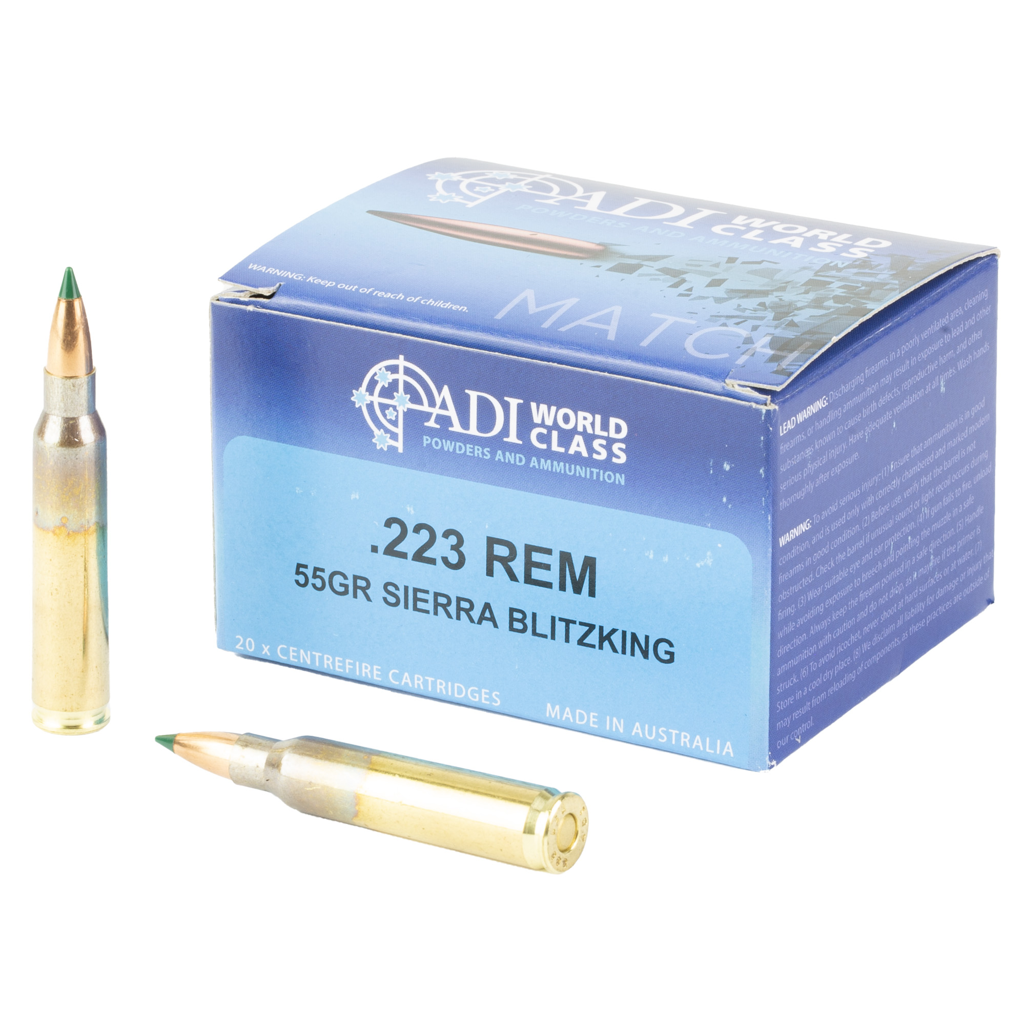 ADI World Class Ammunition Match 223 Remington 55gr Sierra BTHP – 20rd