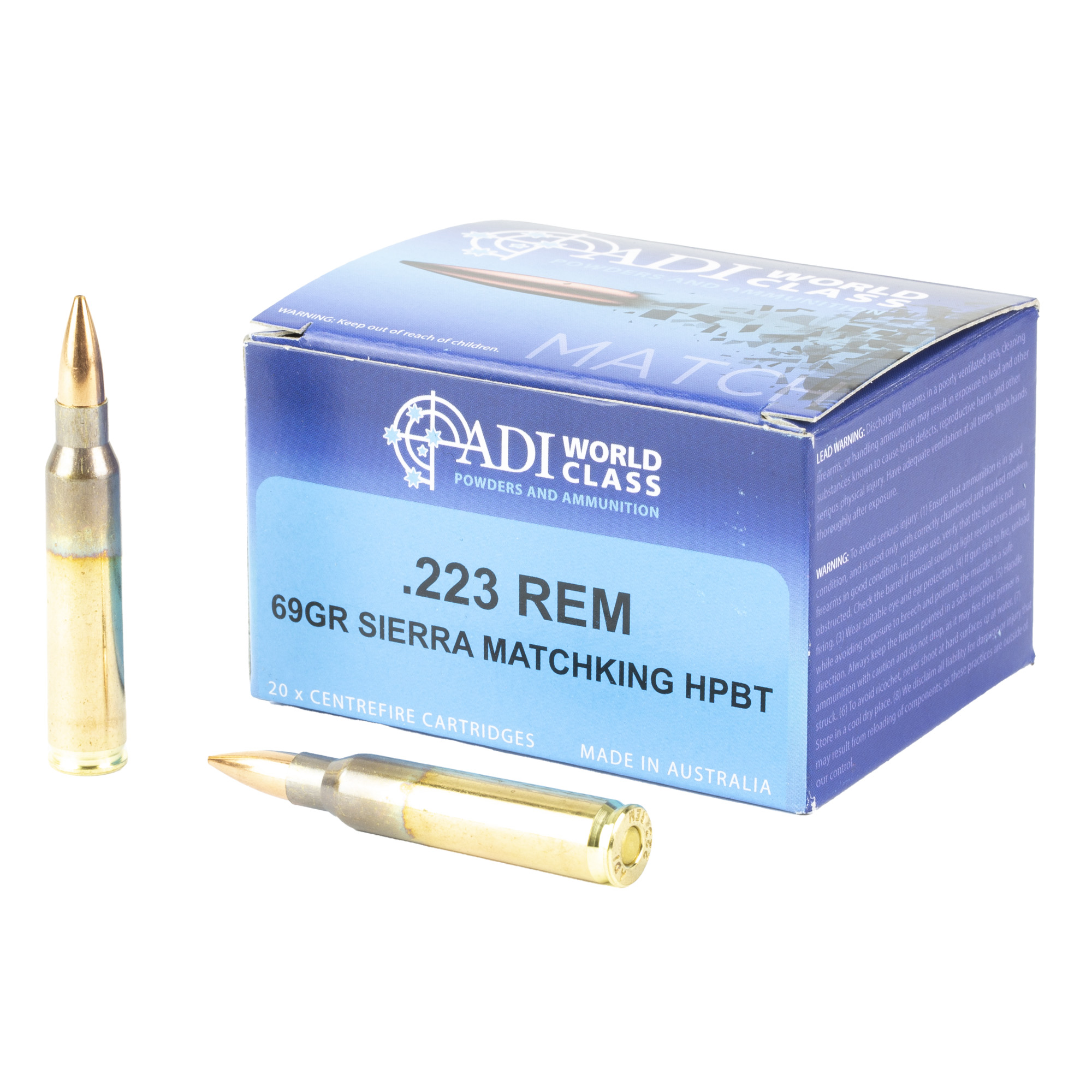 ADI World Class Ammunition Match 223 Remington 69gr Sierra BTHP – 20rd