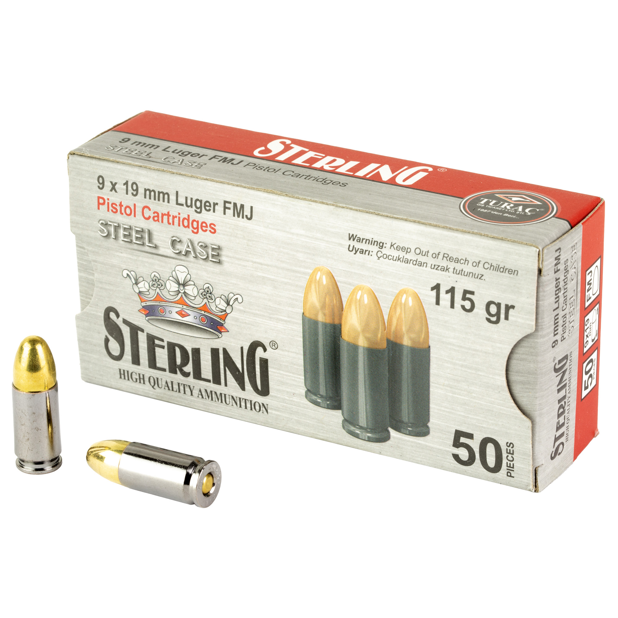 Sterling Steel Case 9mm 115gr Full Metal Jacket – 50rd