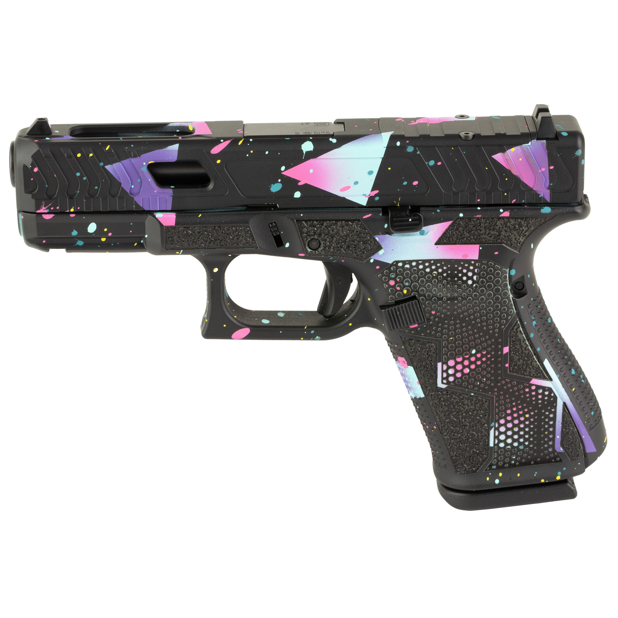 Glock 19 Gen 5 80’s NIGHT Striker Fired 4.02″ 9mm 15rd Fixed Sights – Black, Cyan, Purple