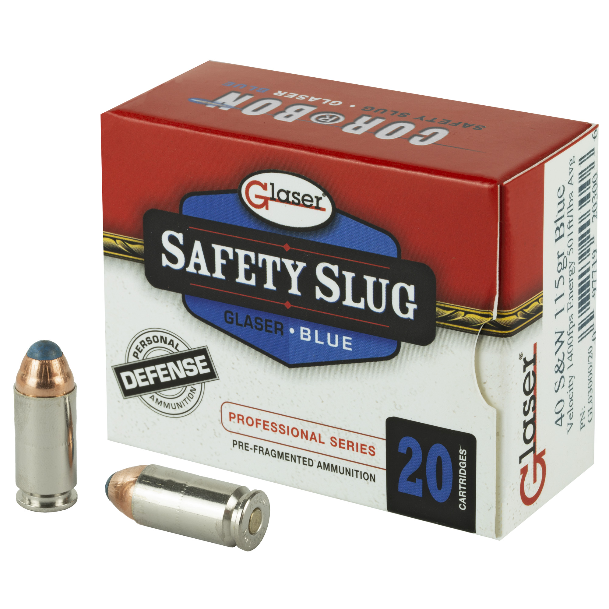 Glaser Blue 40 S&W 115gr Pre-Fragmented – 20rd