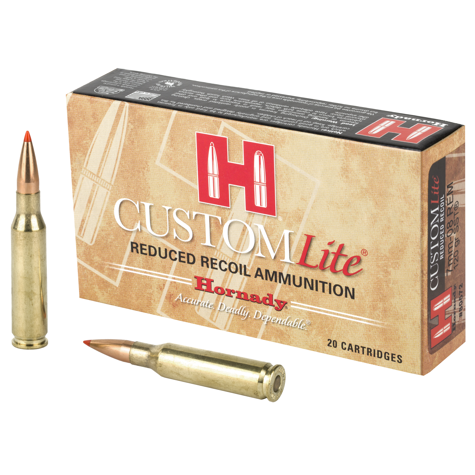 Hornady Custom Lite 7MM-08 Low Recoil 120gr SST – 20rd