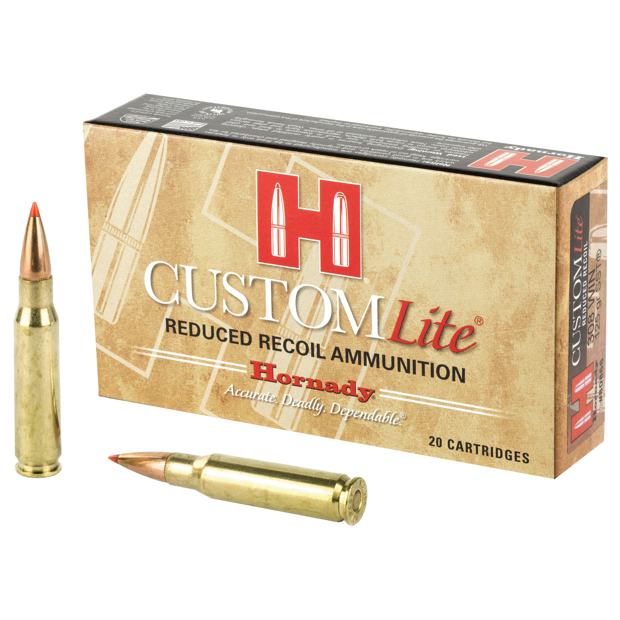 Hornady Custom Lite 308 Winchester Low Recoil 125gr SST – 20rd