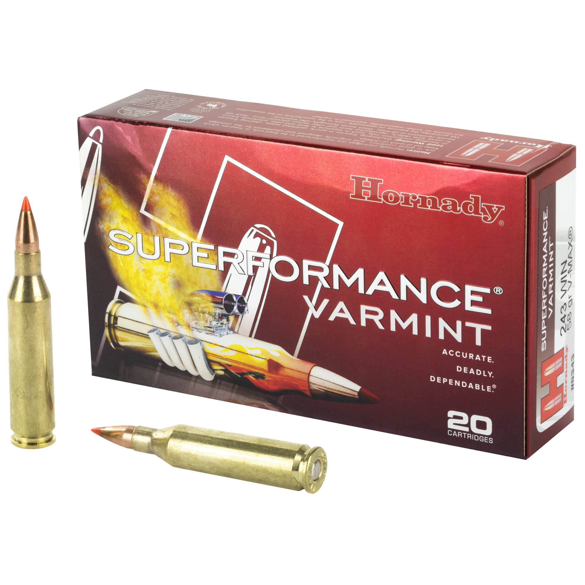 Hornady Superformance Varmint 243 Winchester 58gr V-Max – 20rd