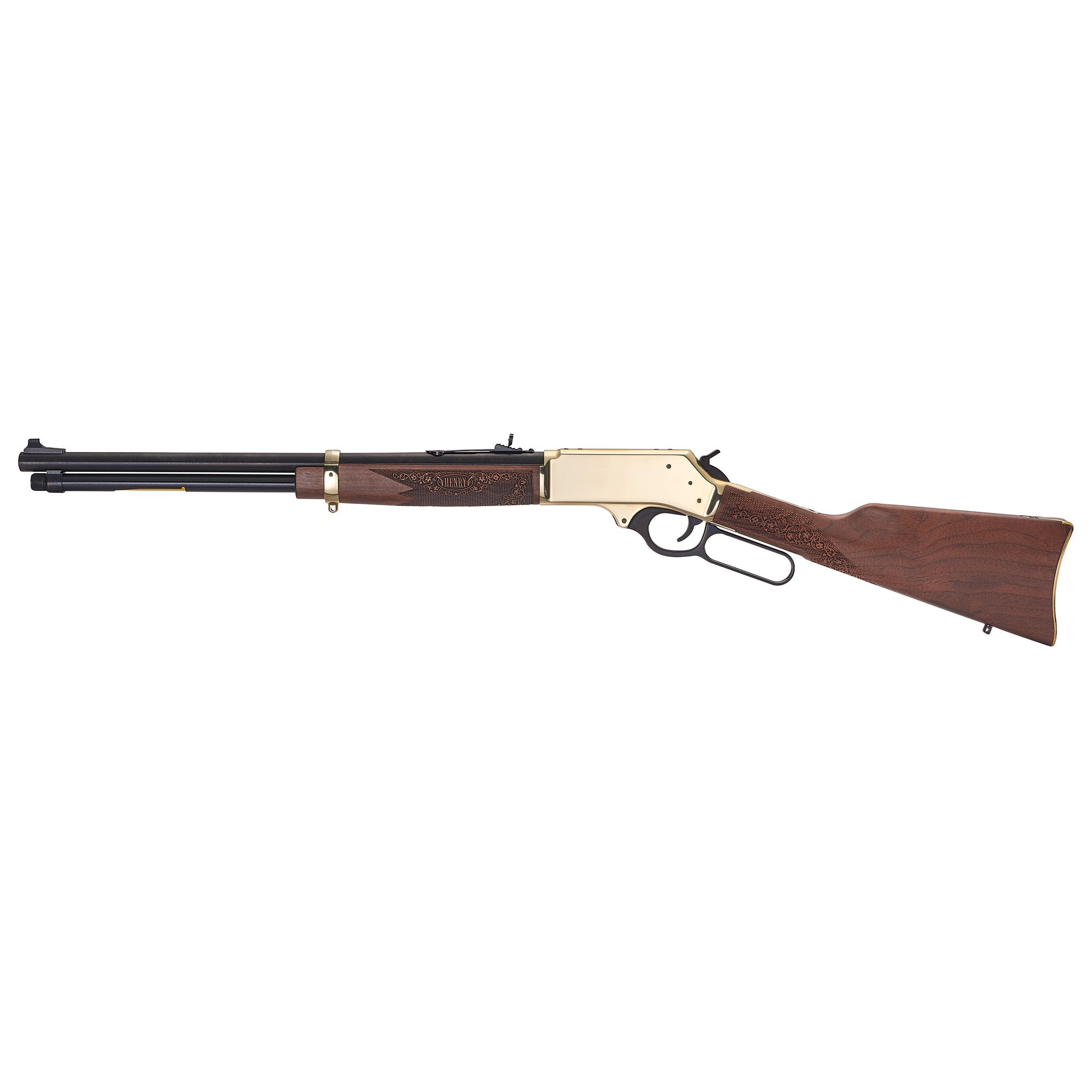 Henry Lever Action 20″ 360 Buckhammer 5rd Adjustable Sights – Brass