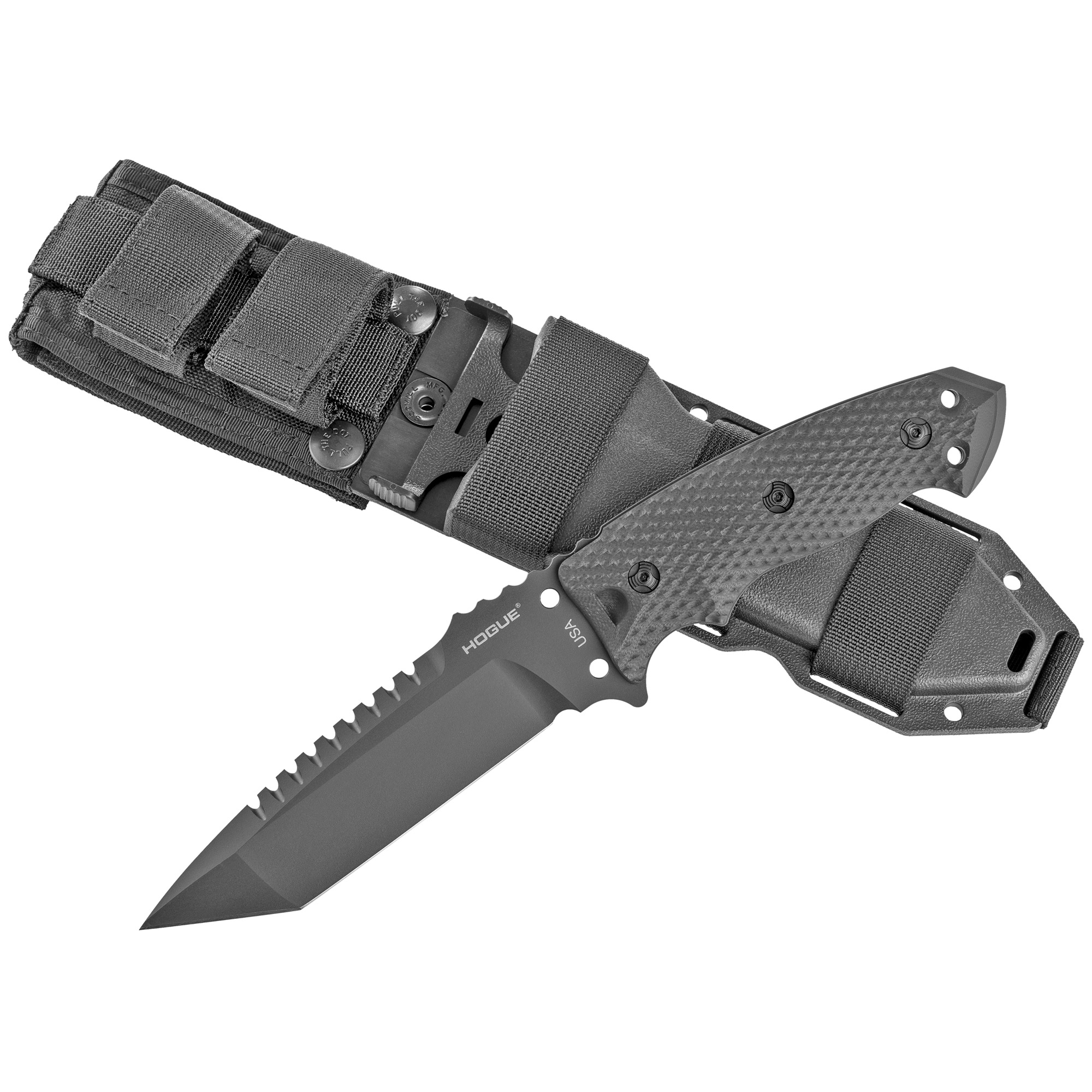 Hogue EX-F01 Fixed Blade 5.5″ Tanto Blade – Black Cerakote Finish, Solid Black G10 Scales