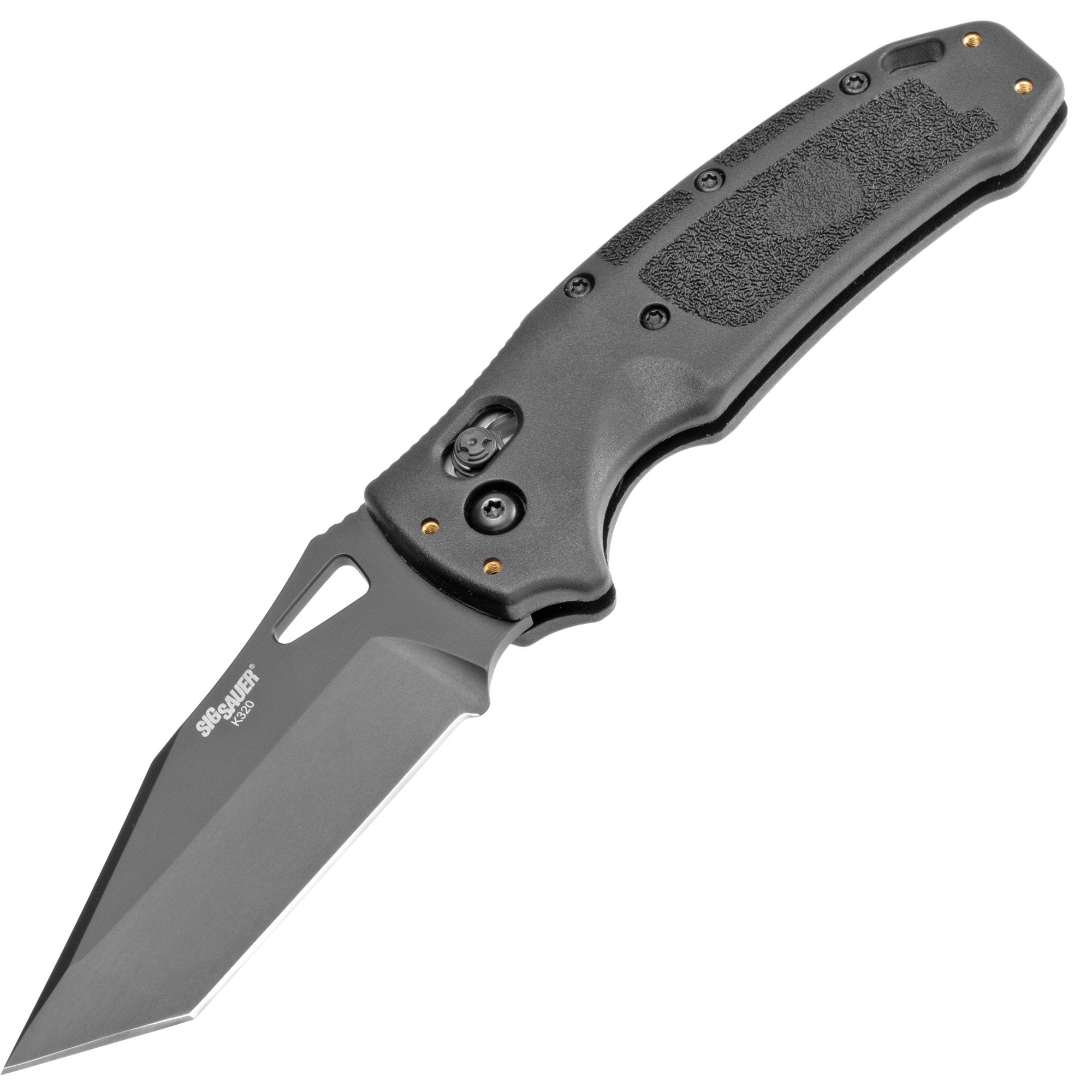 Hogue Sig K320 Nitron Manual Folder 3.5″ Tanto Blade – Black Cerakote Finish, Black Polymer Frame