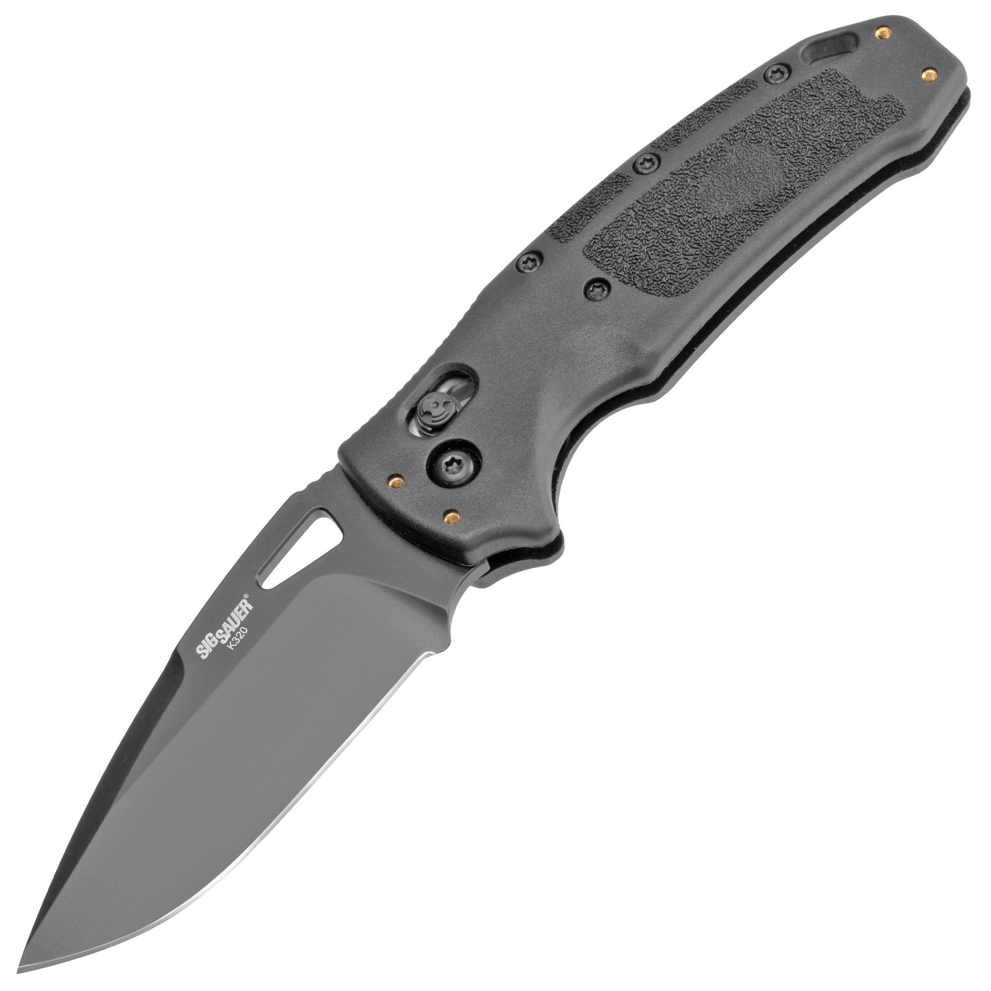 Hogue K320 Nitron Manual Folder 3.5″ Drop Point Blade – Black Cerakote Finish, Black Polymer Frame