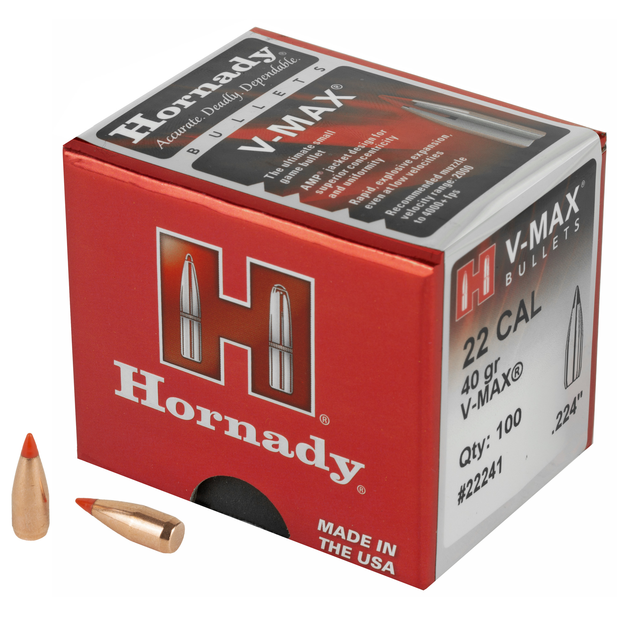 Hornady V-MAX 22 Caliber .224 40gr Lead and Copper – 100