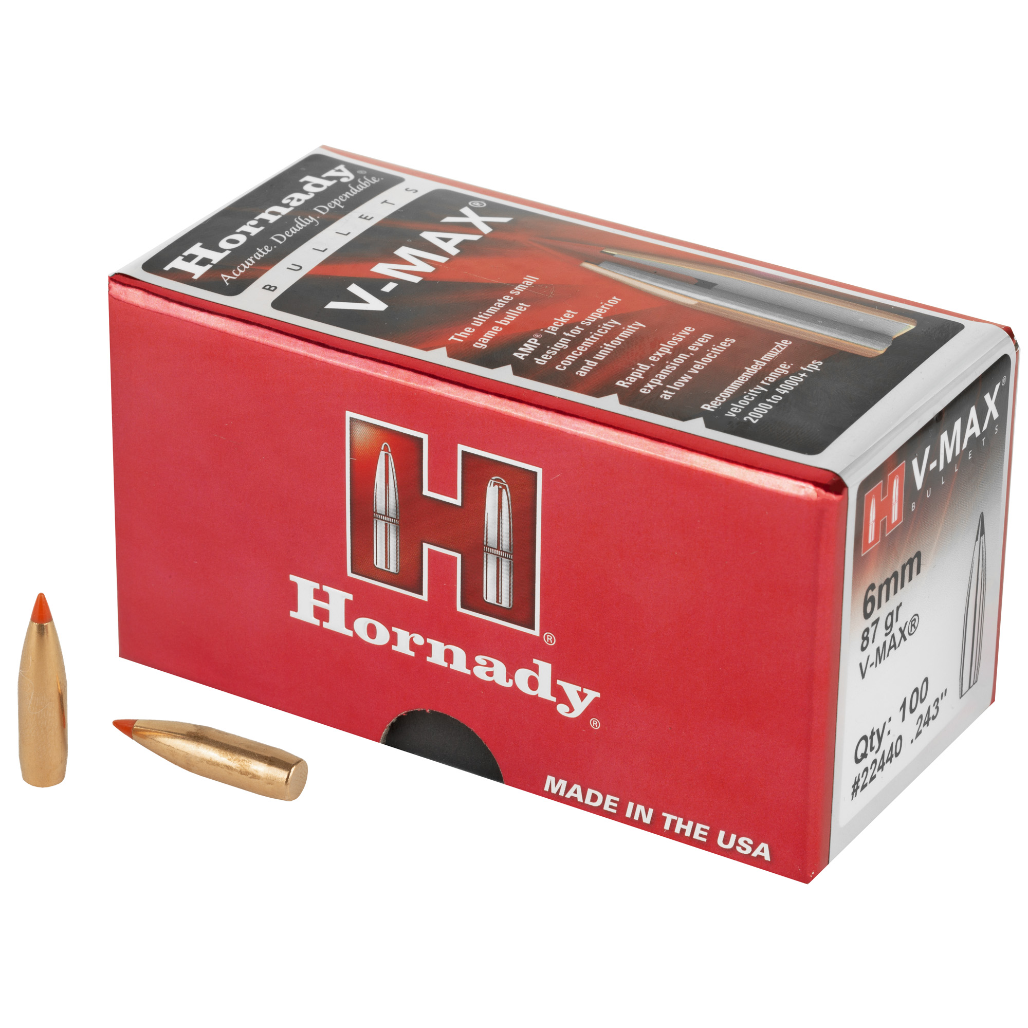 Hornady V-MAX 243 Caliber .243 87gr Lead and Copper – 100