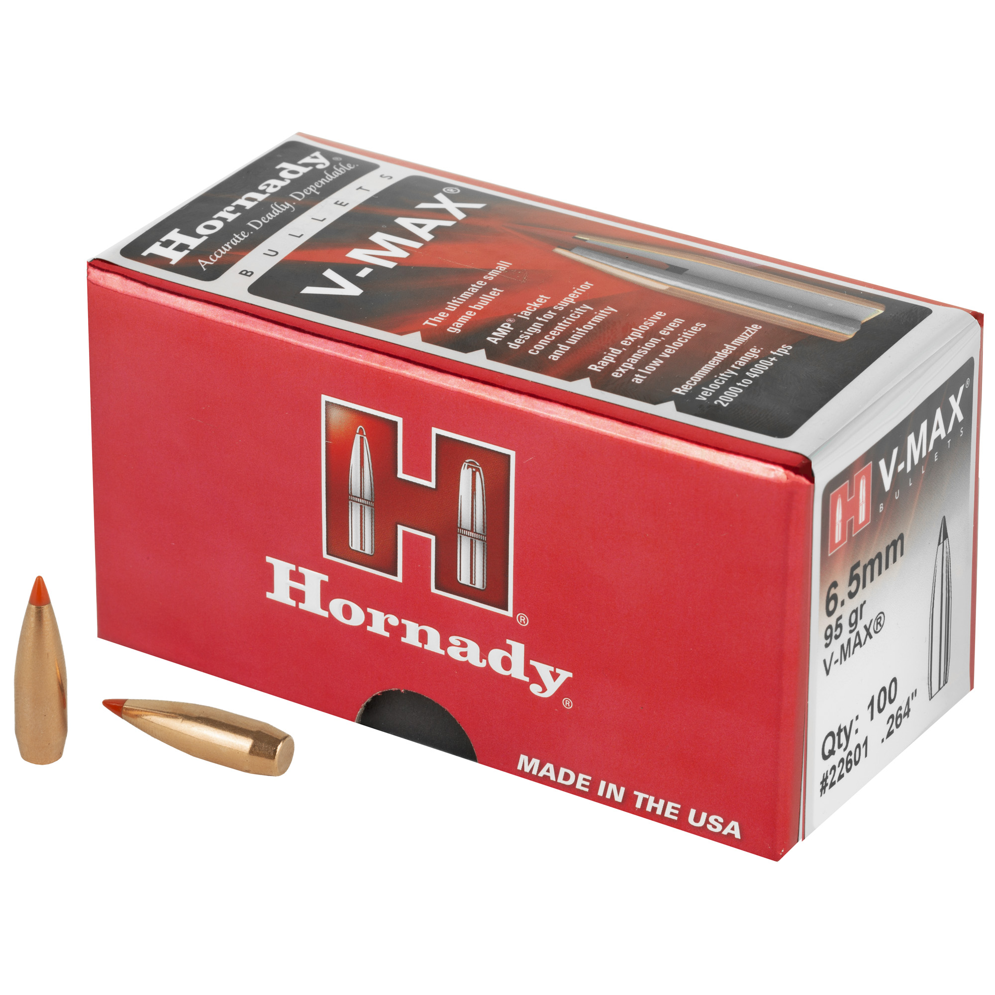 Hornady V-MAX 6.5MM .264 95gr Lead and Copper – 100