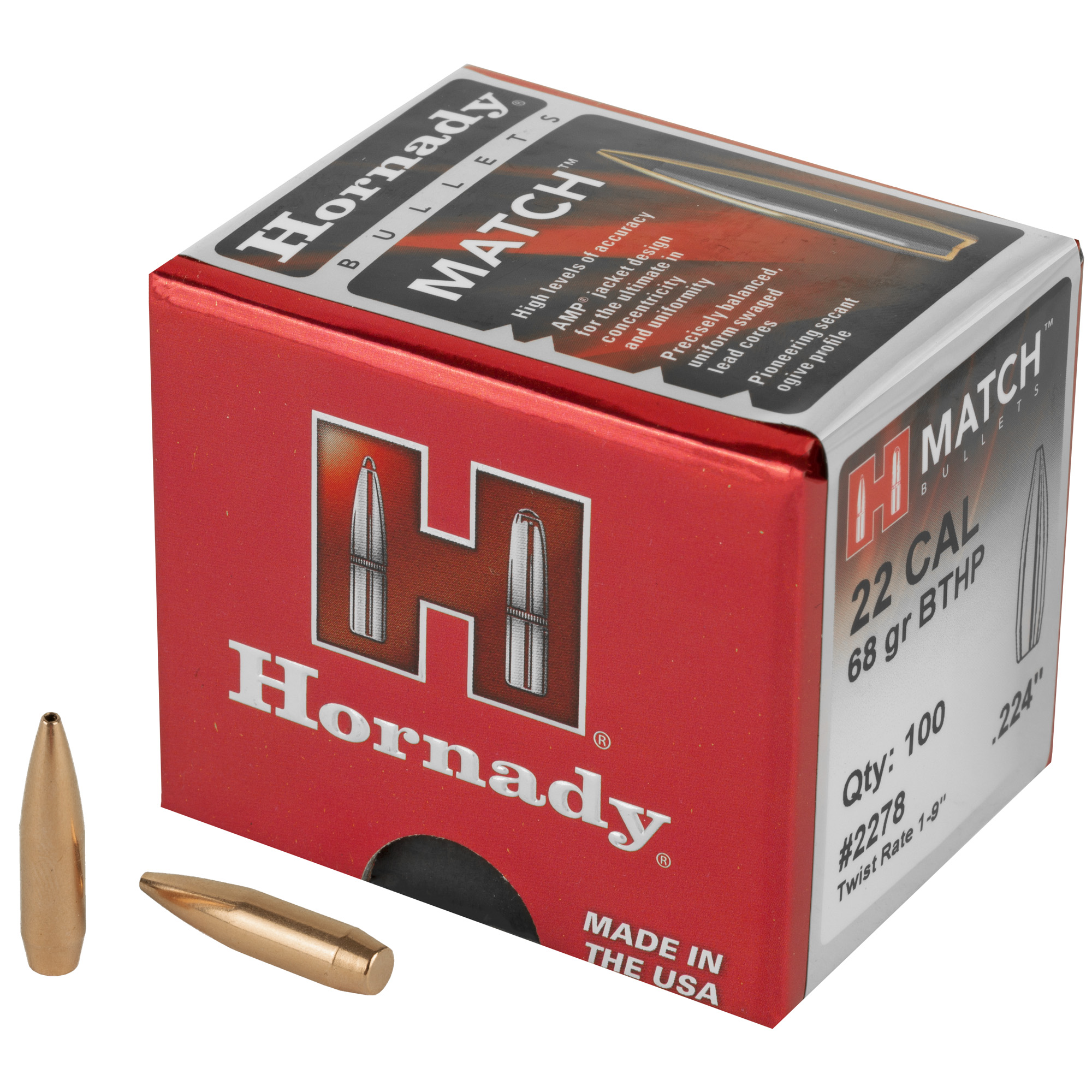 Hornady Match 22 Caliber .224 68gr Lead and Copper – 100