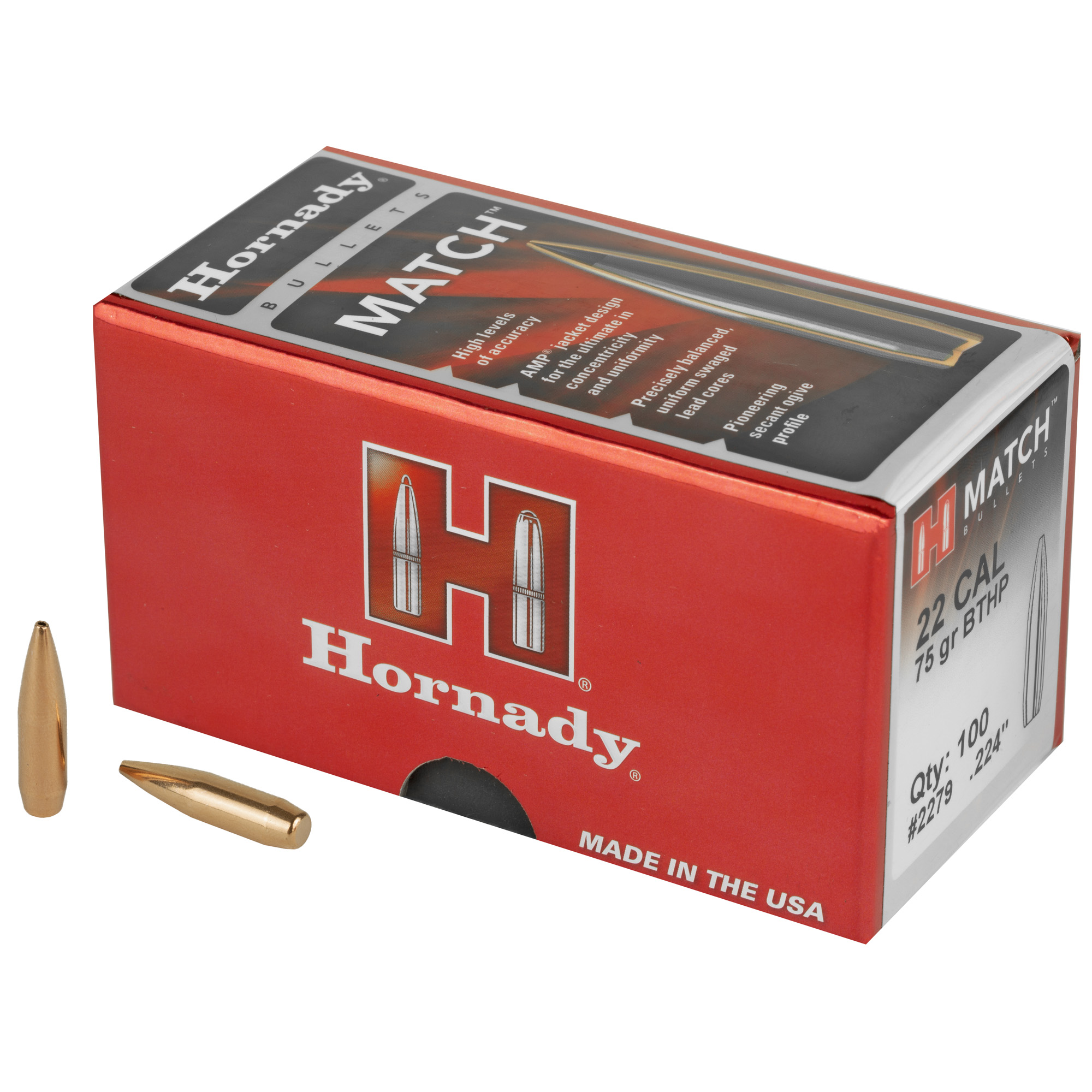 Hornady Match 22 Caliber .224 75gr Lead and Copper – 100