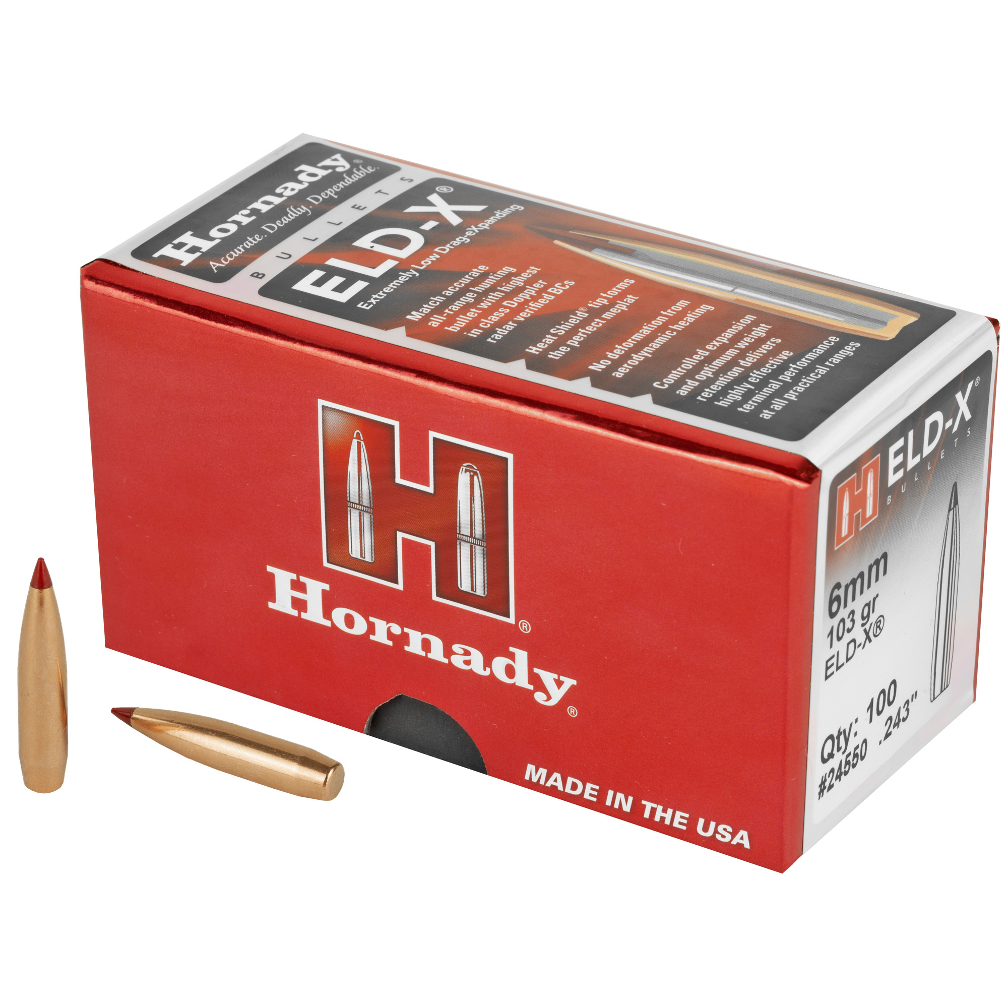 Hornady ELD-X 243 Caliber .243 103gr Lead and Copper – 100