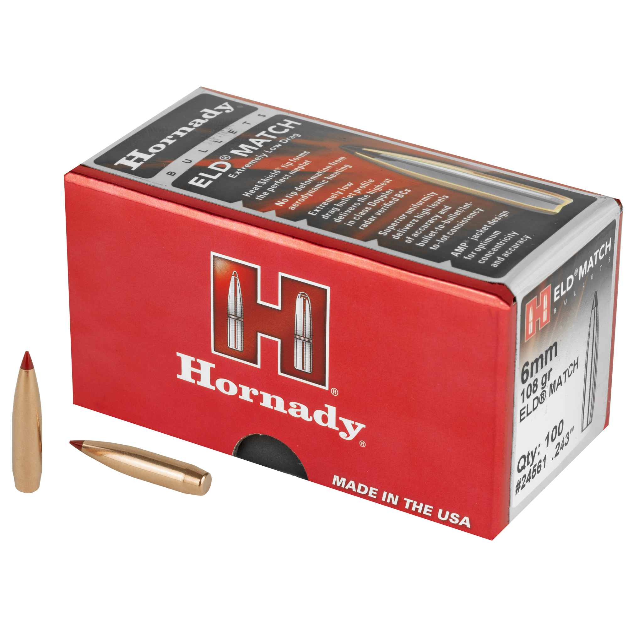 Hornady ELD-M 243 Caliber .243 108gr Lead and Copper ELD Match – 100