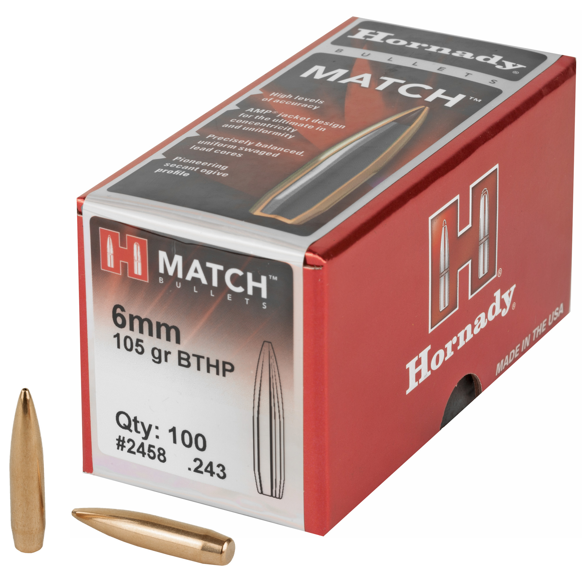 Hornady Match 243 Caliber .243 105gr Lead and Copper – 100