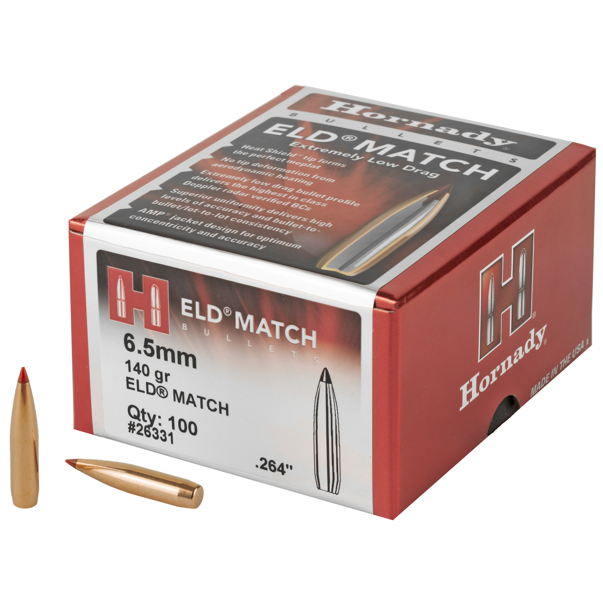 Hornady ELD-M 6.5MM .264 140gr Lead and Copper ELD Match – 100