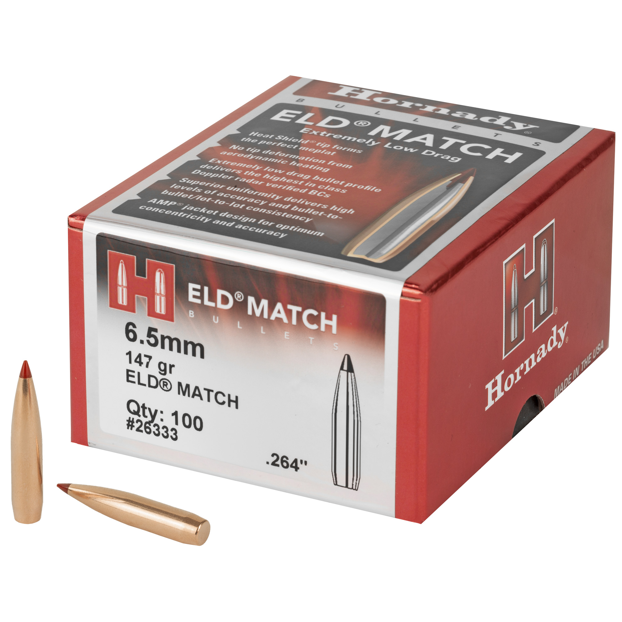 Hornady ELD-M 6.5MM .264 147gr Lead and Copper ELD Match – 100