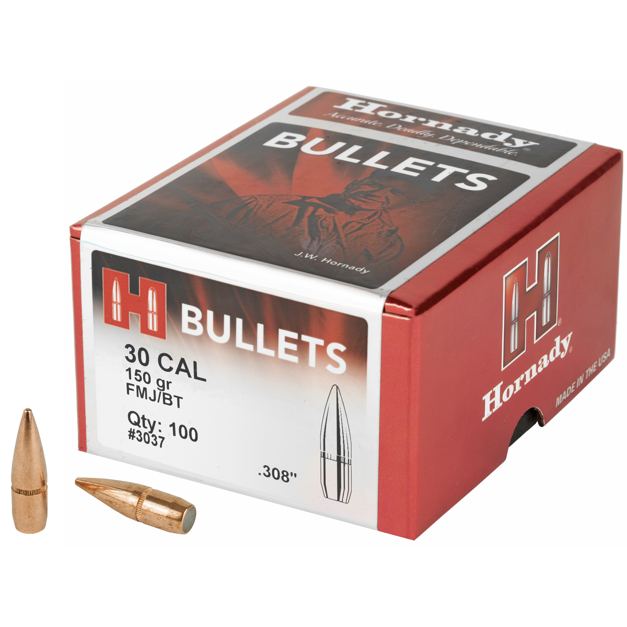 Hornady Full Metal Jacket Boat Tail 30 Caliber .308 150gr Lead and Copper – 100