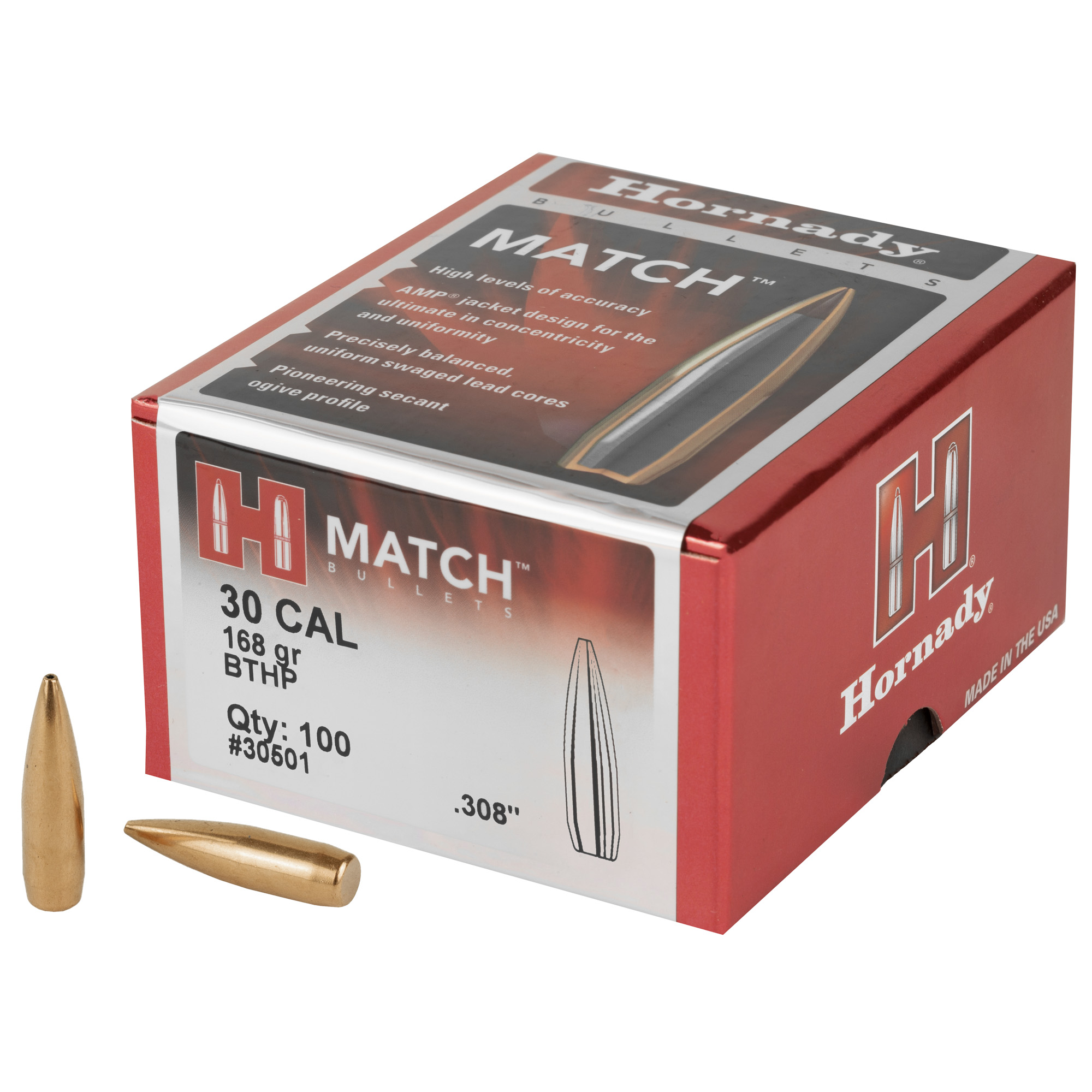 Hornady Match 30 Caliber .308 168gr Lead and Copper – 100