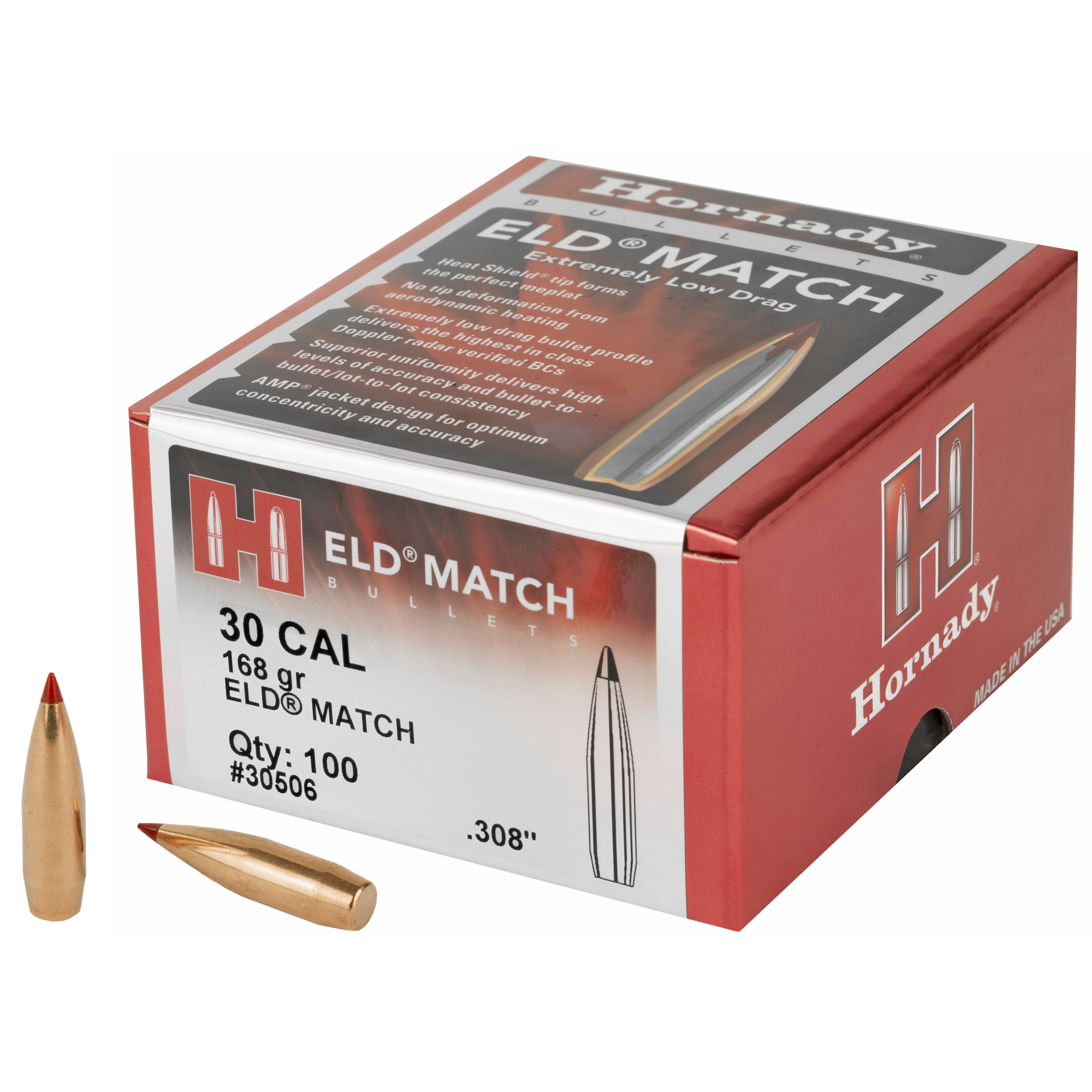 Hornady ELD-M 30 Caliber .308 168gr Lead and Copper ELD Match – 100