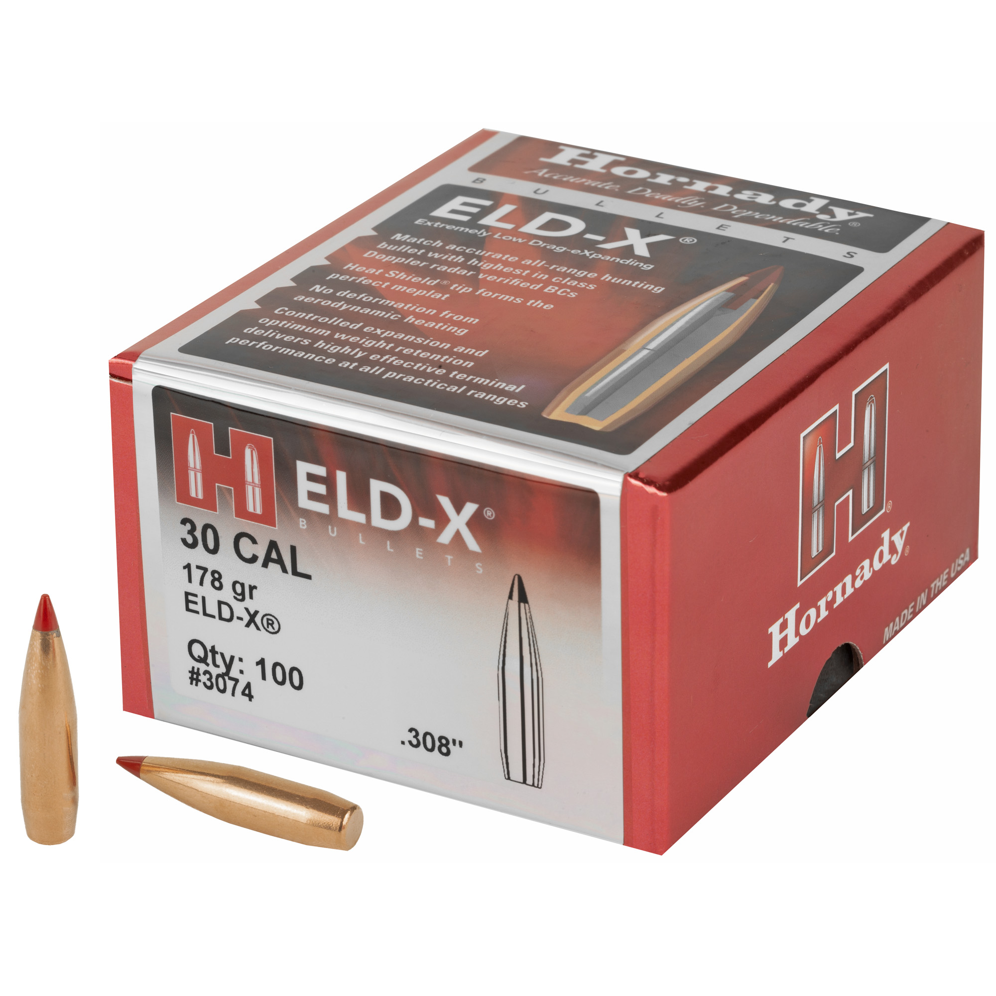 Hornady ELD-X 30 Caliber .308 178gr Lead and Copper – 100