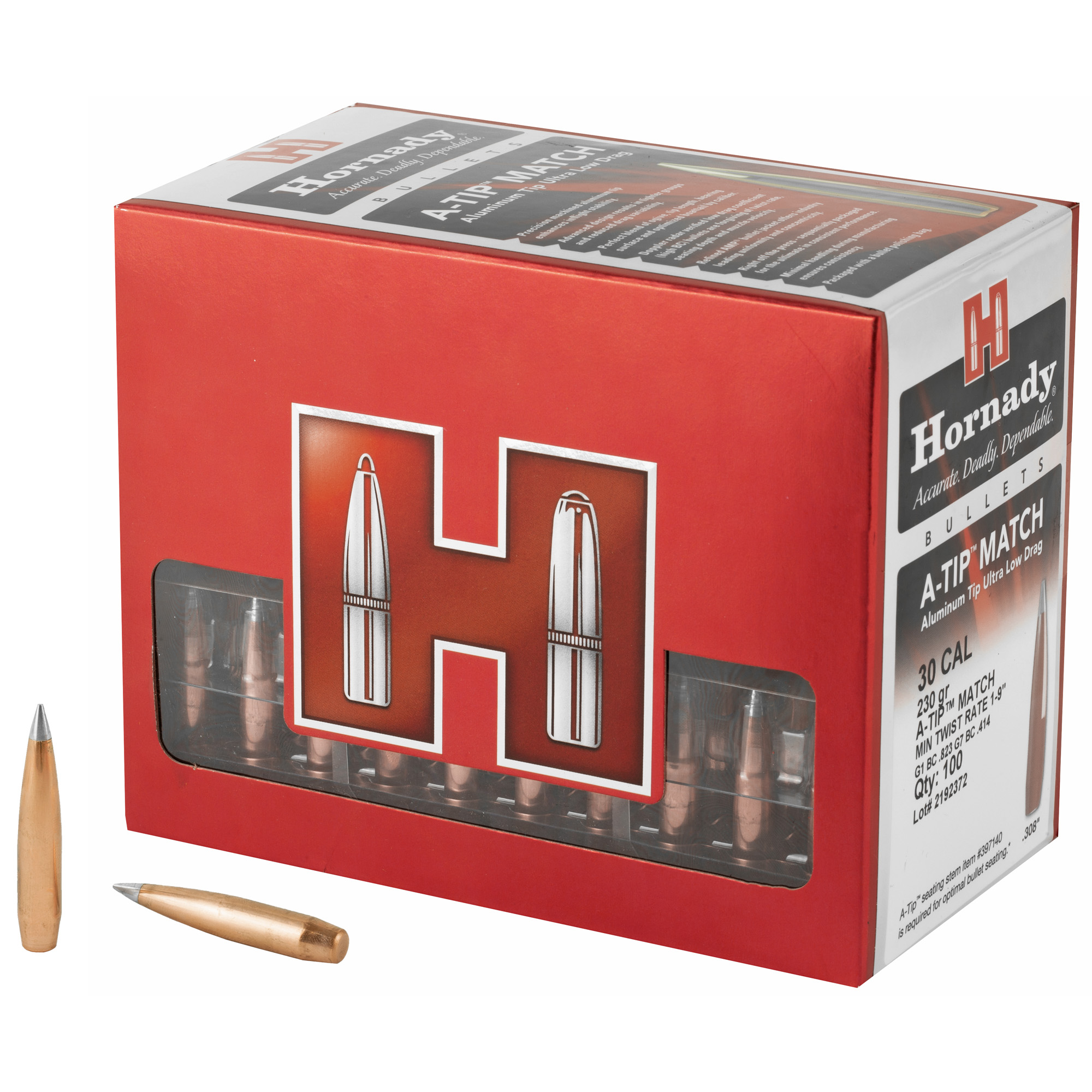 Hornady A-Tip Match 30 Caliber .308 230gr Lead and Copper – 100