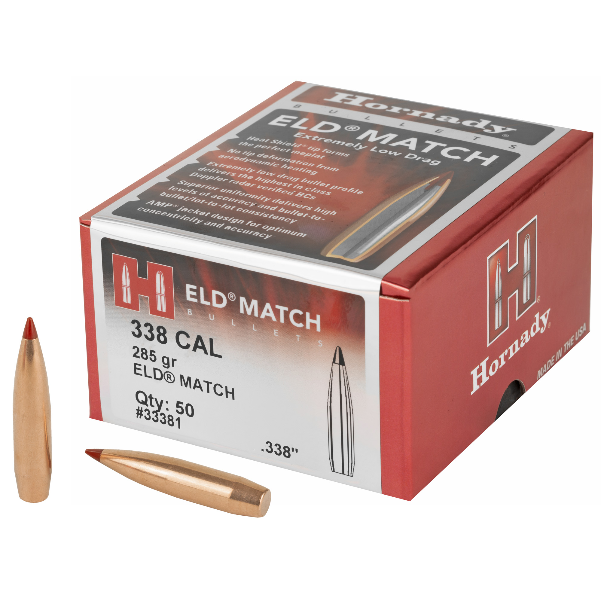 Hornady ELD-M 338 Lapua .338 285gr Lead and Copper ELD Match – 50