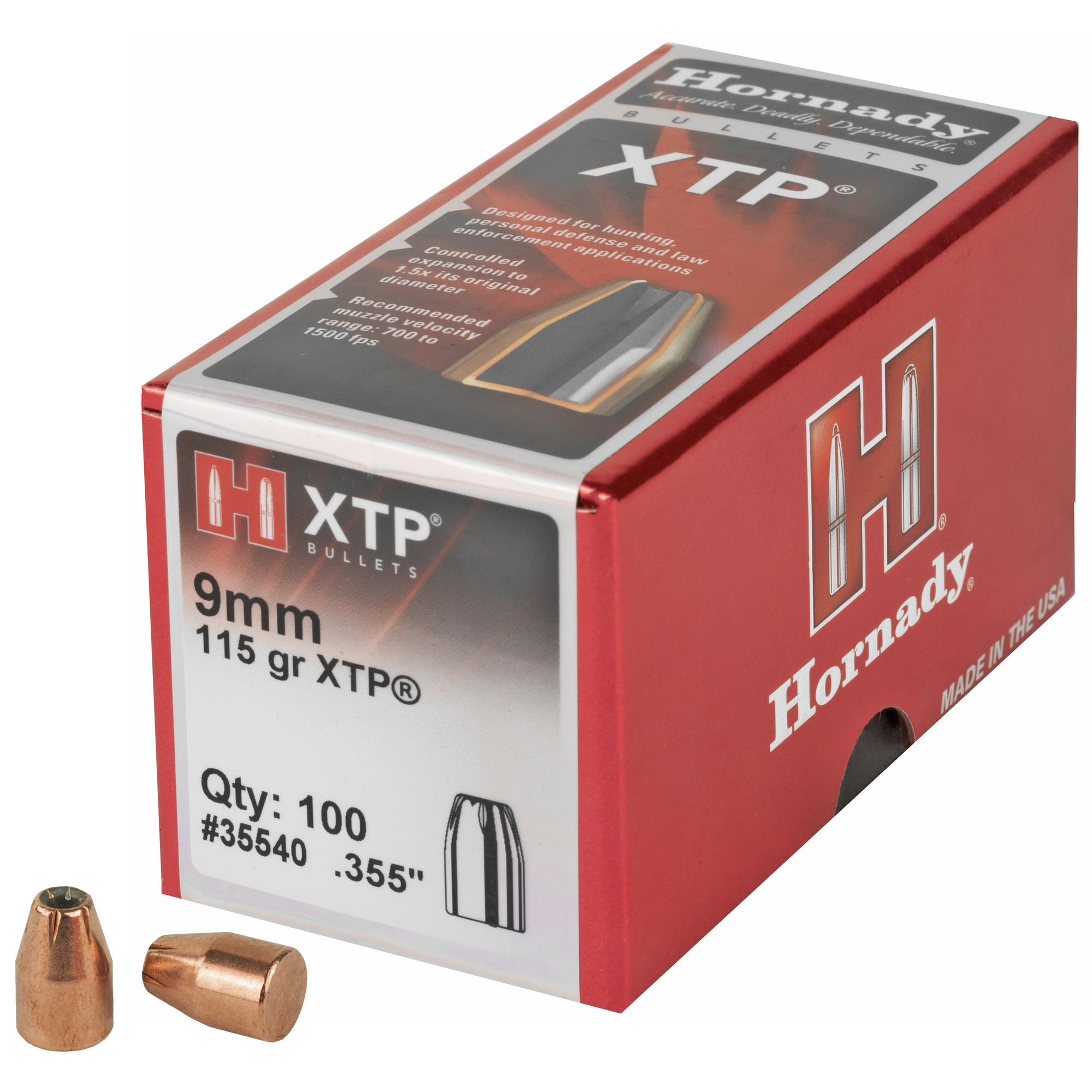 Hornady XTP 9mm .355 115gr Lead and Copper – 100