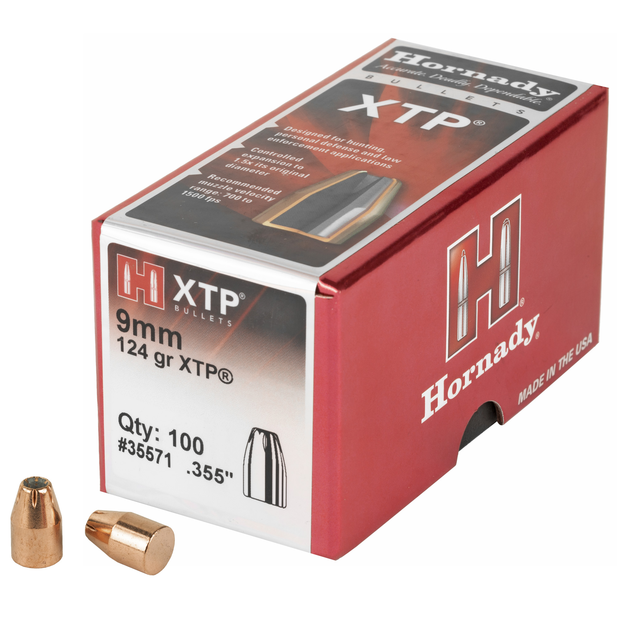 Hornady XTP 9mm .355 124gr Lead and Copper – 100