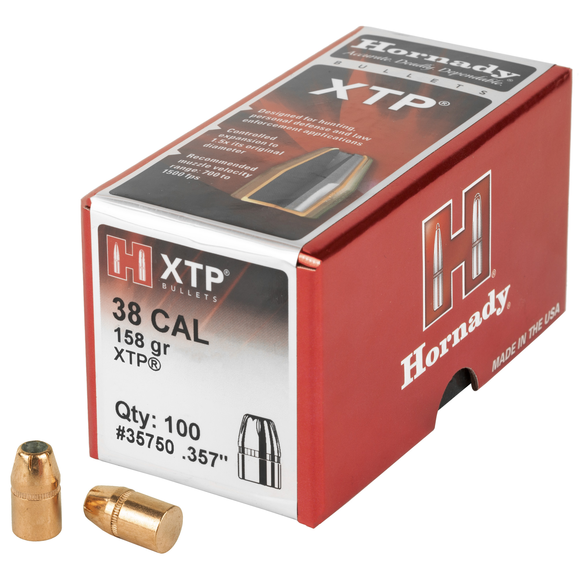 Hornady XTP 38 Caliber .357 158gr Lead and Copper – 100