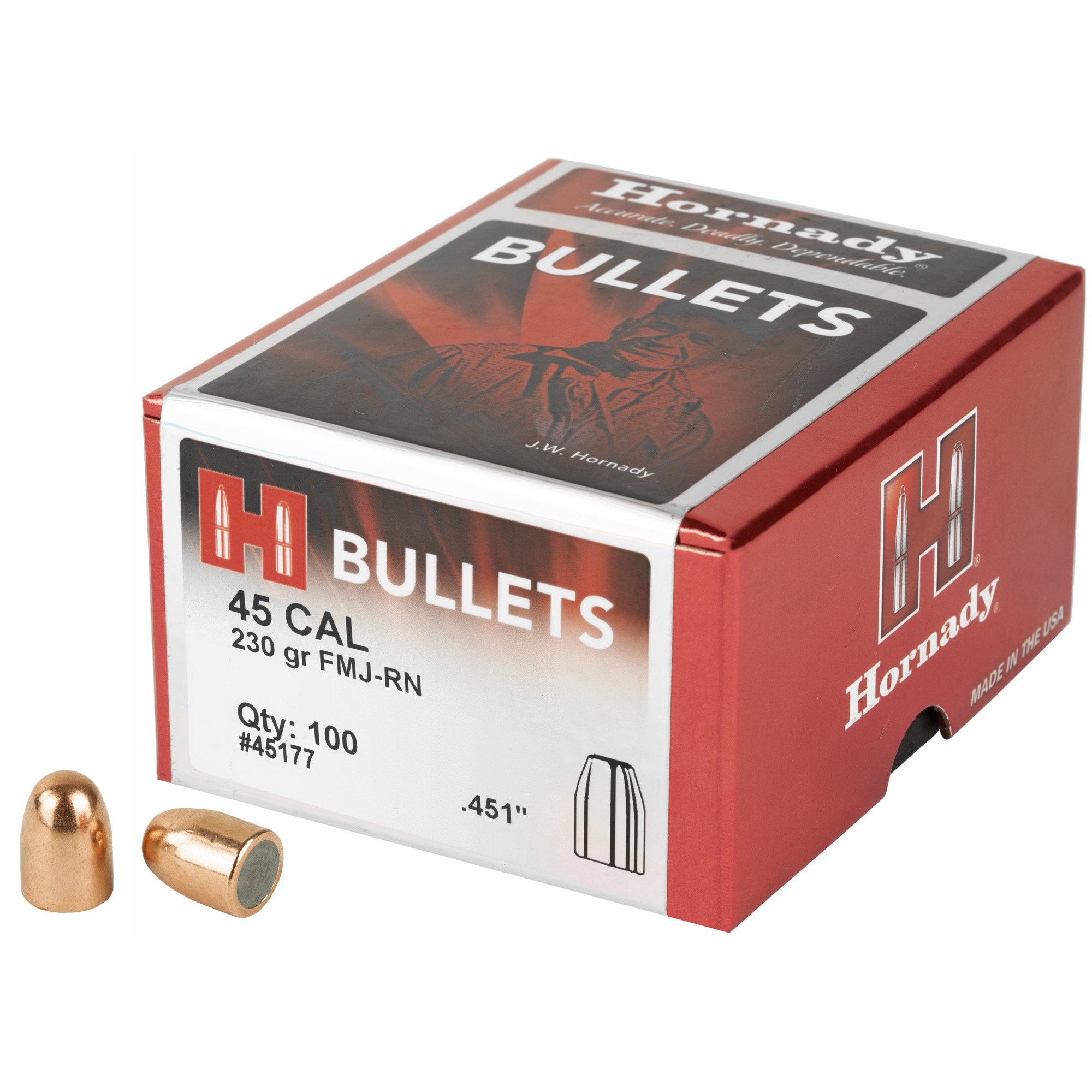 Hornady FMJ-RN 45 Caliber .451 230gr Lead and Copper Round Nose – 100