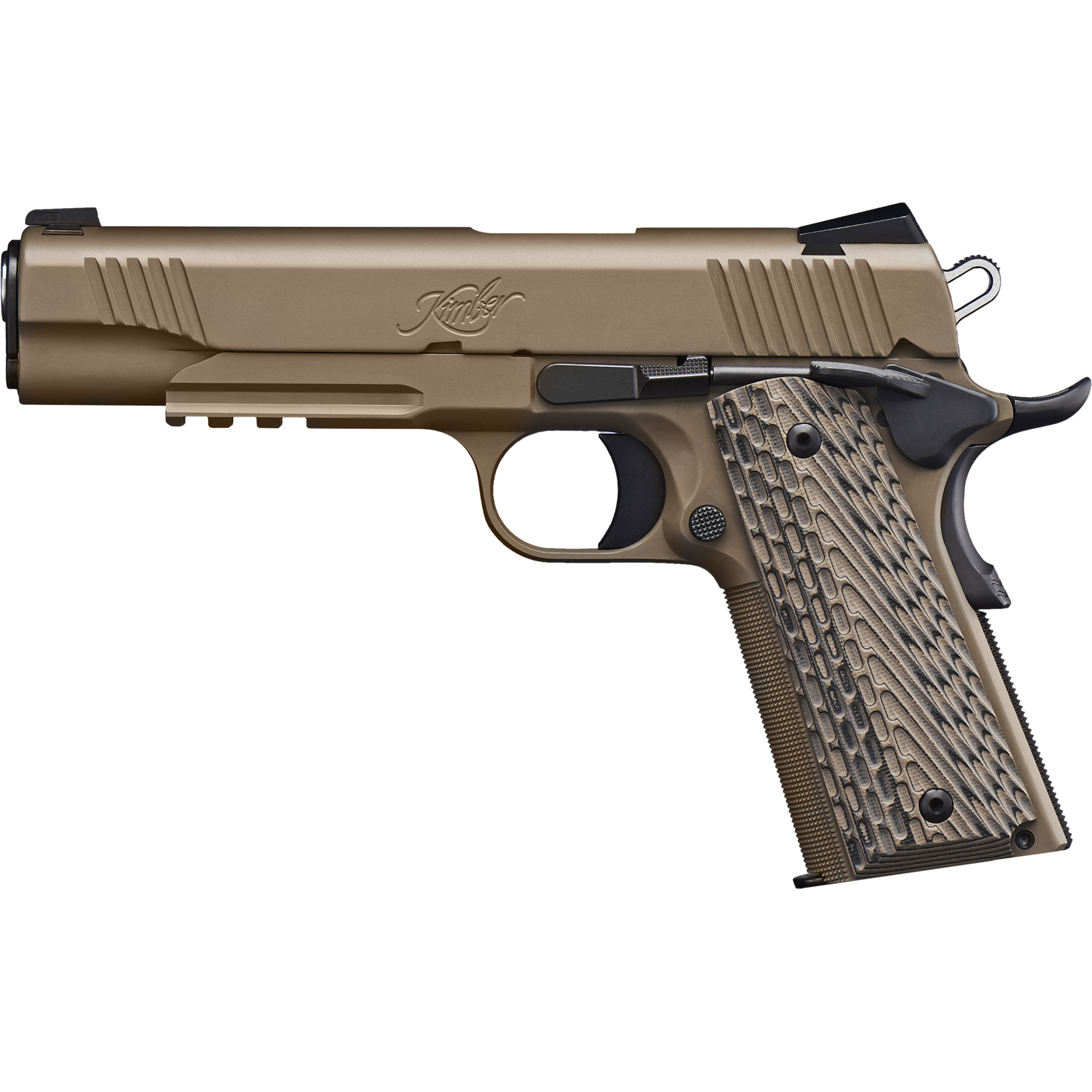 Kimber Desert Warrior 1911 5″ 45 ACP 7rd Tritium Night Sights – Black, Desert Tan