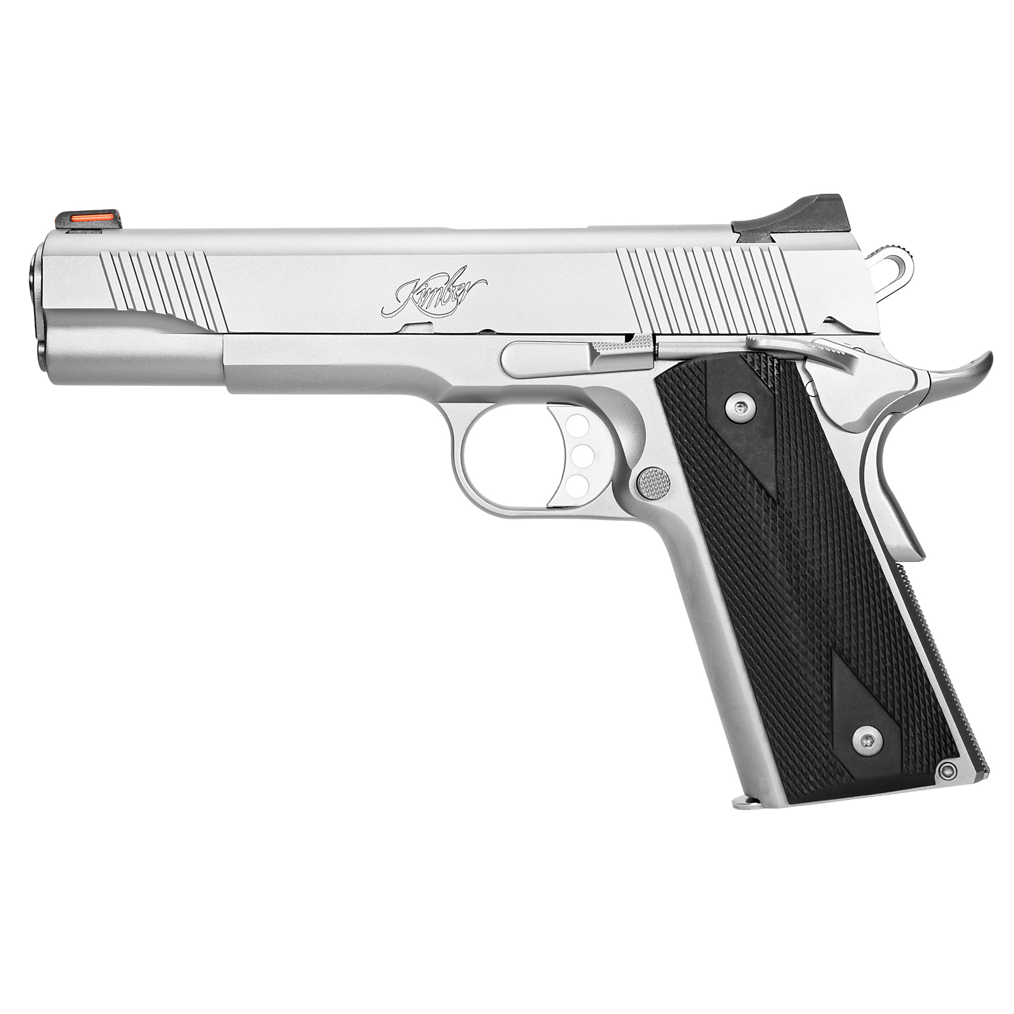 Kimber Stainless II Cali 1911 5″ 45 ACP 7rd Adjustable Rear Sight & Fiber Optic Front – Silver