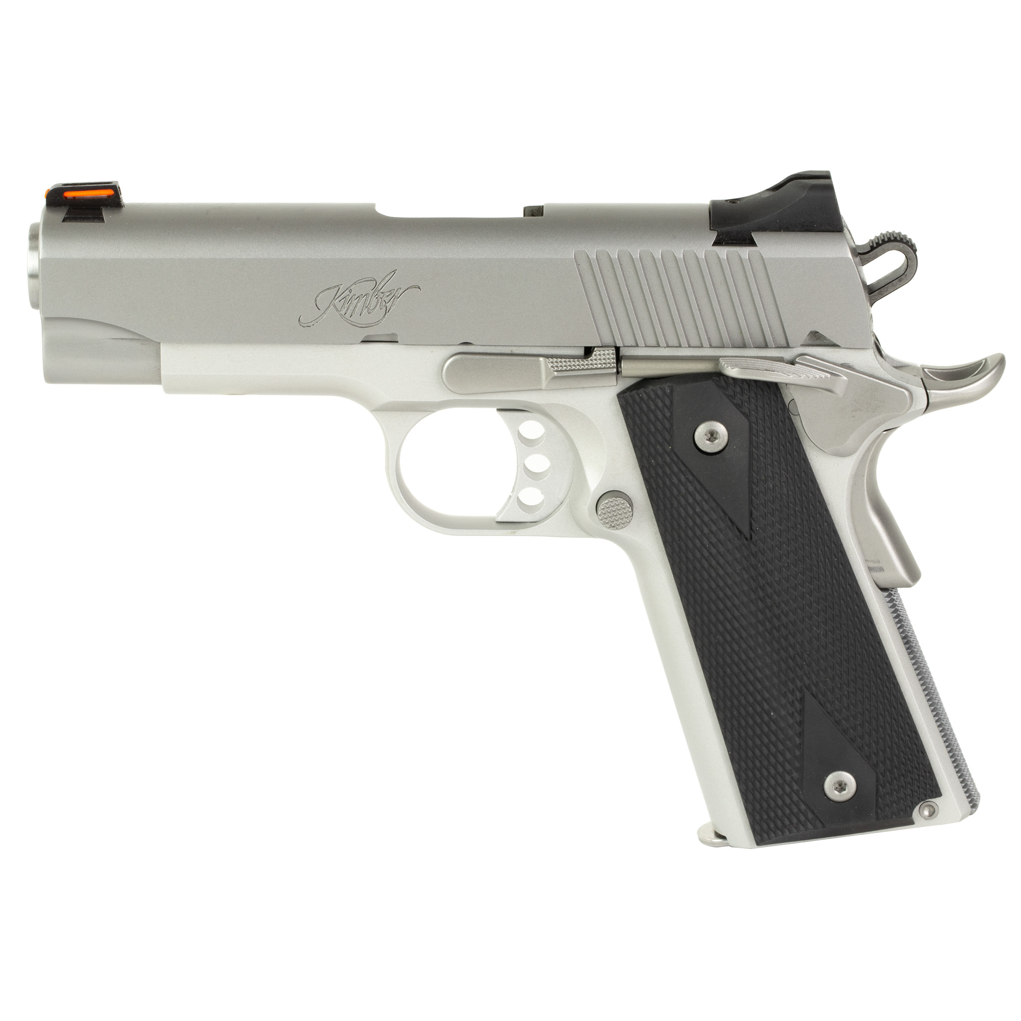 Kimber Pro Carry II Cali 1911 4″ 45 ACP 7rd Fiber Optic Front & Low Profile Combat Rear Sights – Silver