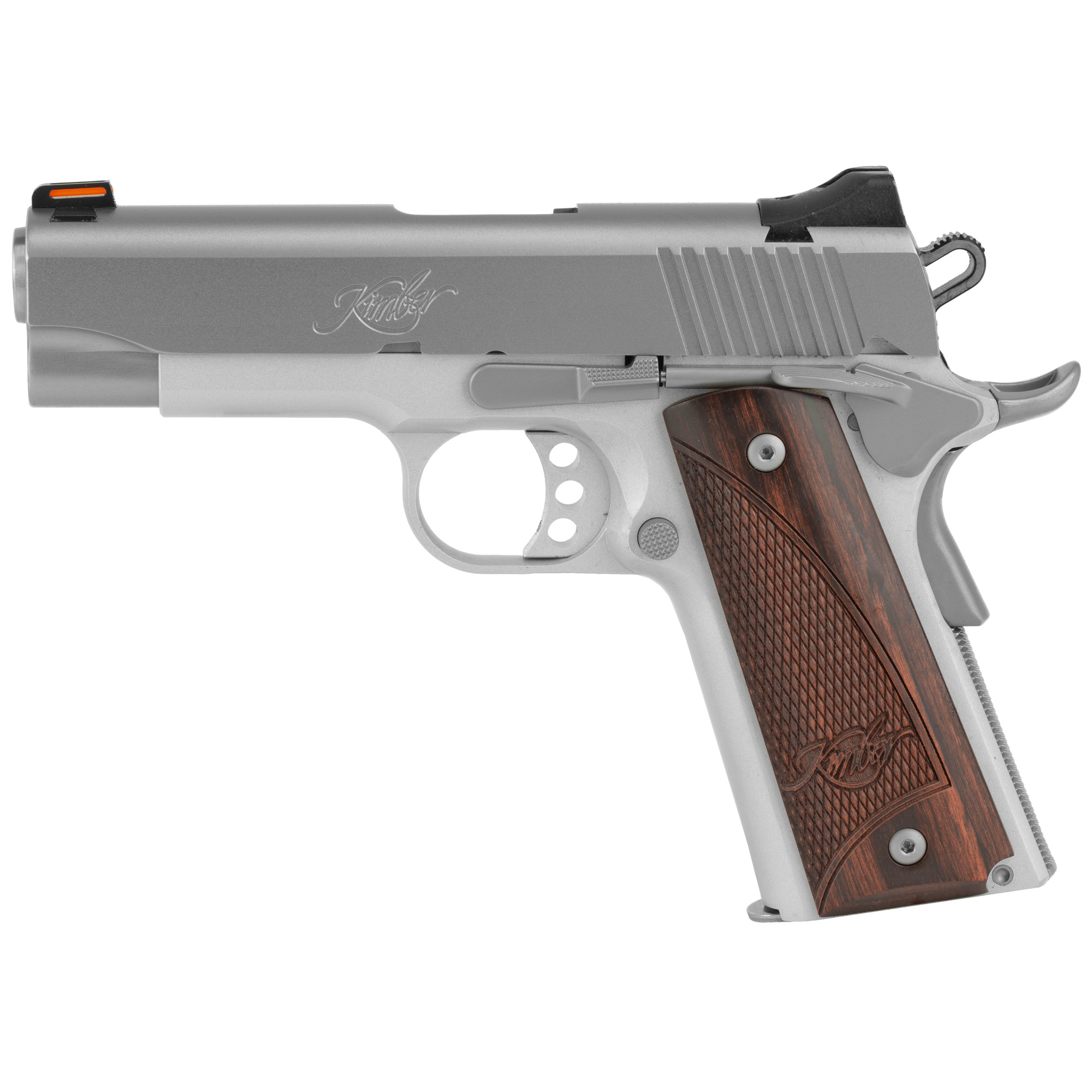 Kimber Stainless Pro Carry II 1911 4″ 45 ACP 8rd Fiber Optic Front & Low Profile Combat Rear Sights – Silver