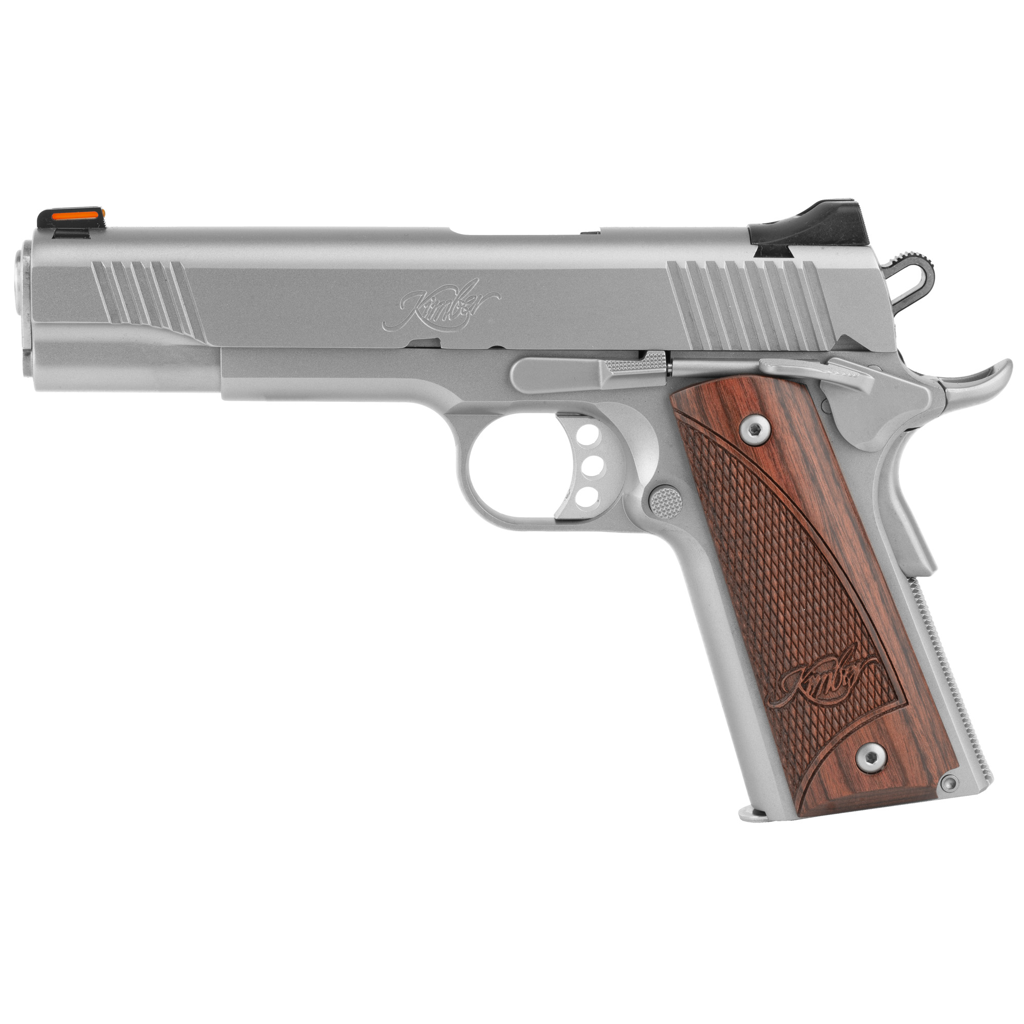 Kimber Stainless II 1911 5″ 45 ACP 8rd Fiber Optic Front & Low Profile Combat Rear Sights – Silver