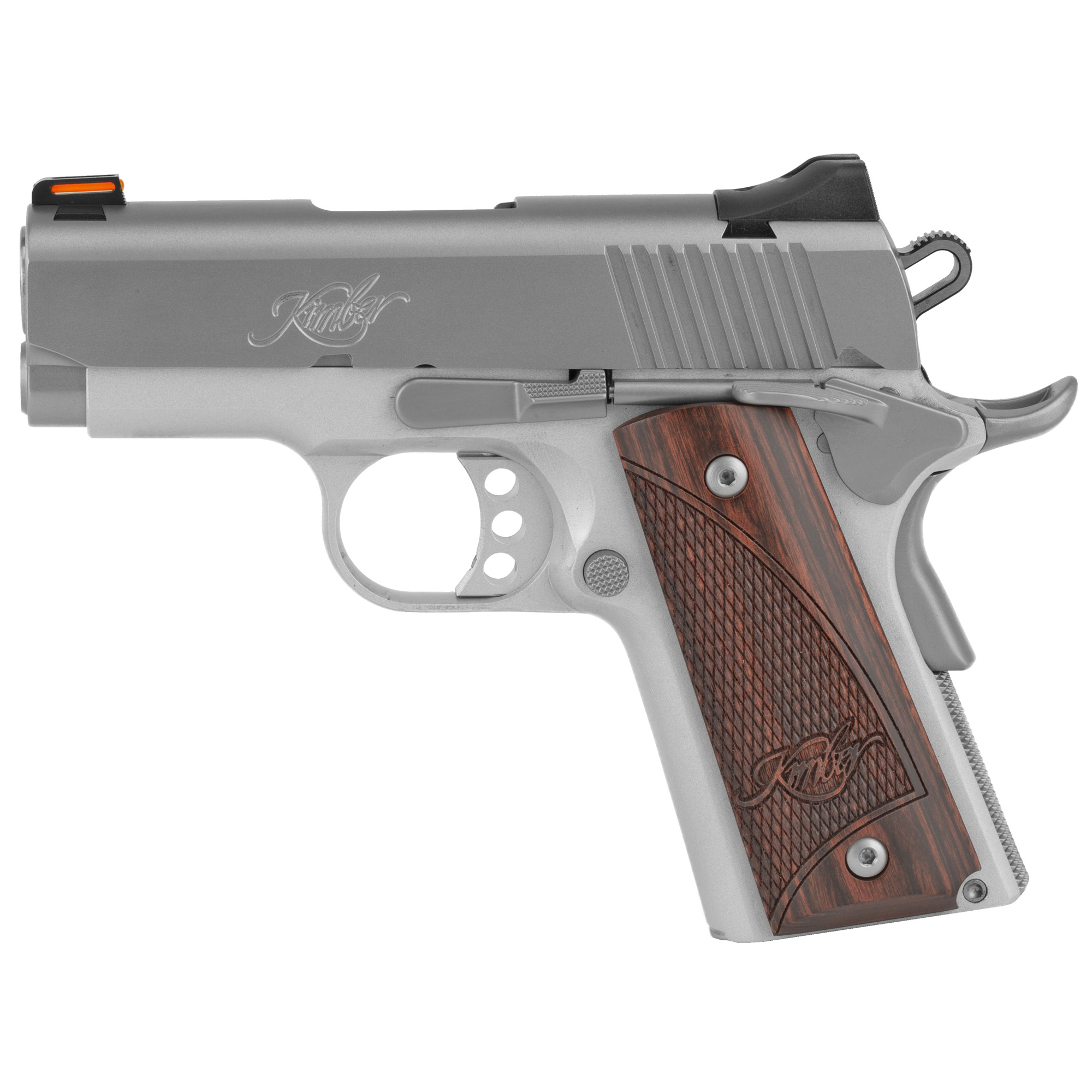 Kimber Stainless Ultra Carry II 1911 3″ 45 ACP 7rd Fiber Optic Front & Low Profile Combat Rear Sights – Silver