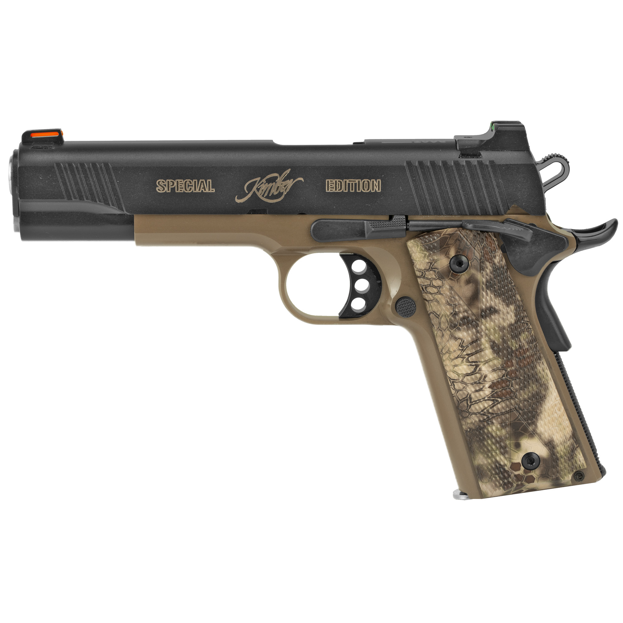 Kimber Hero Custom II 1911 5″ 45 ACP 7rd Fiber Optic – Flat Dark Earth, Black