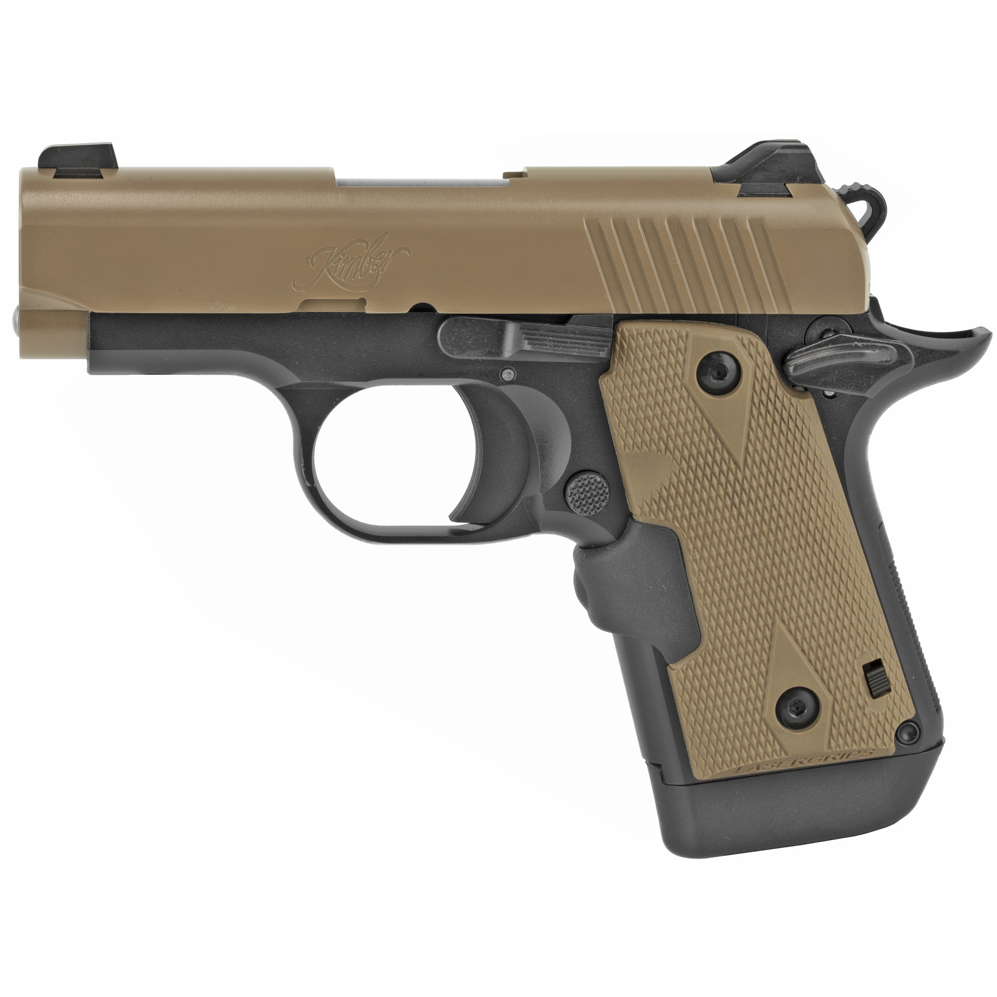 Kimber Micro 9 Desert Tan Single Action 3.15″ 9mm 7rd White Dot Sights – Black, Desert Tan