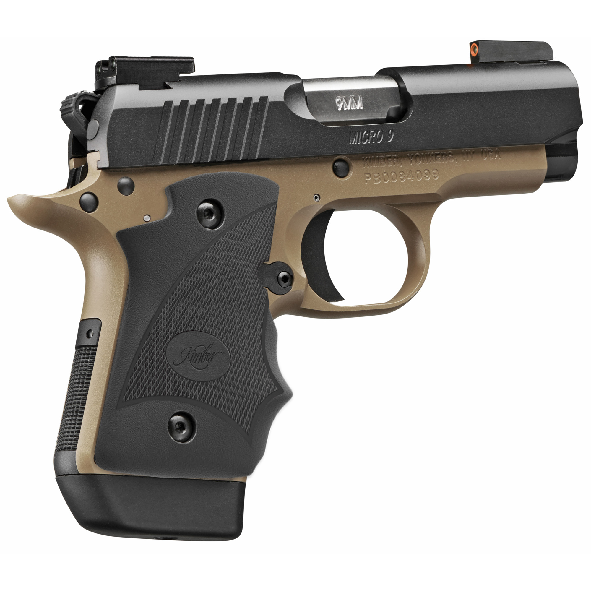 Kimber Micro 9 Desert Night Single Action 3.15″ 9mm 7rd TRUGLO TFX Tritium/Fiber-Optic Day/Night – Black, Desert Tan