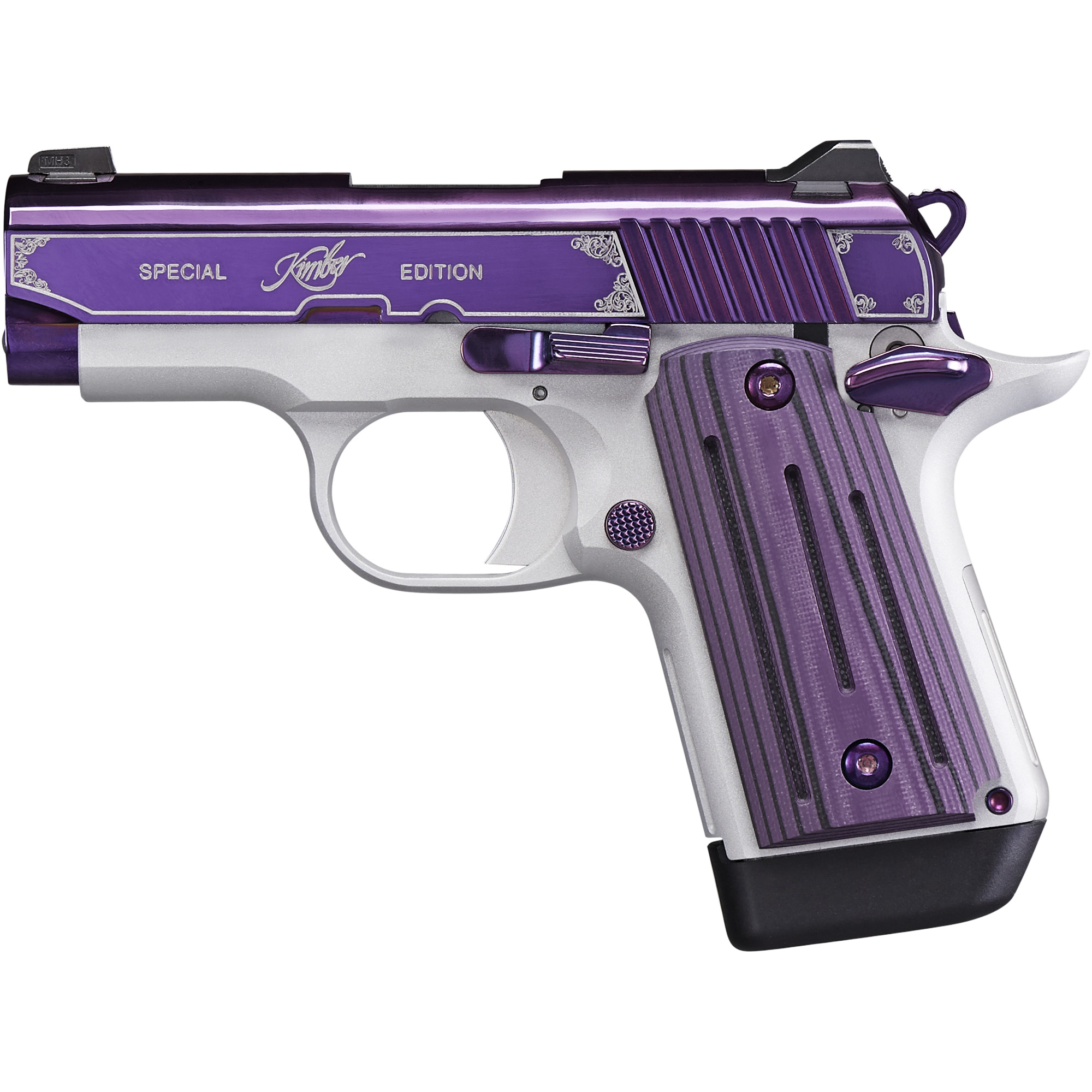 Kimber Micro 9 Amethyst 1911 6″ 9mm 7rd Night Sights – Purple, Silver