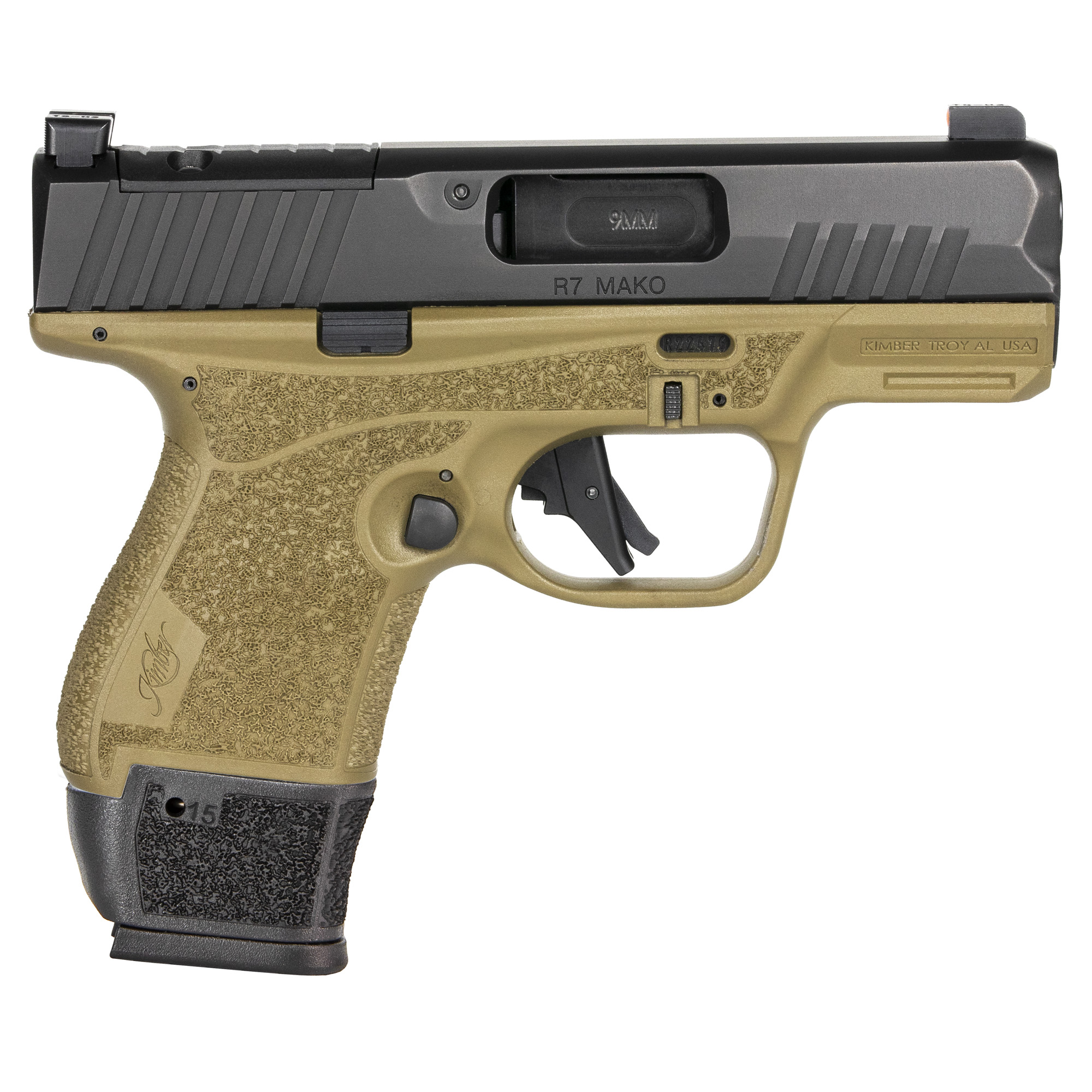 Kimber R7 Mako Striker Fired 3.37″ 9mm 15rd Night Sights – Flat Dark Earth, Black