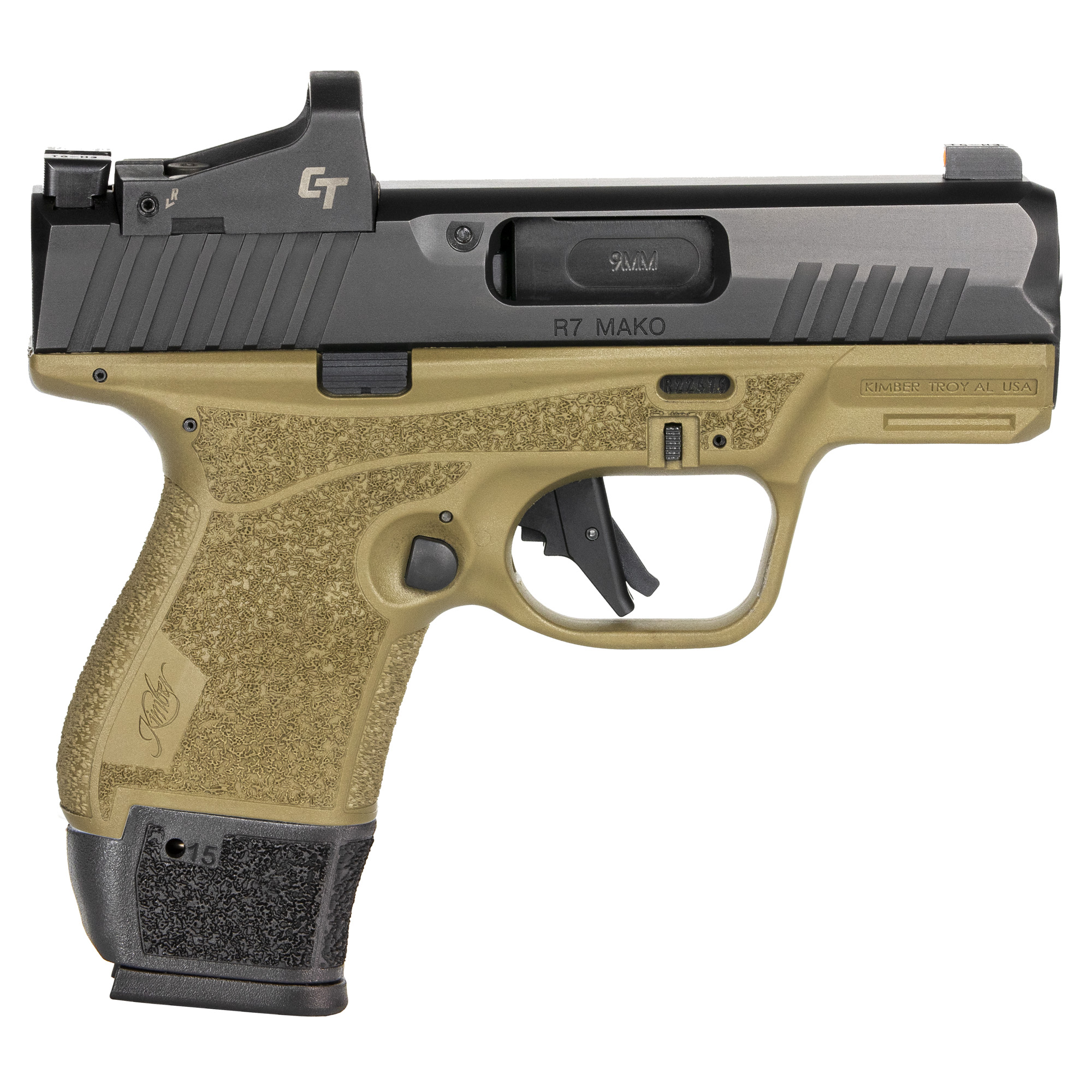 Kimber R7 Mako Striker Fired 3.37″ 9mm 15rd Night Sights – Flat Dark Earth, Black