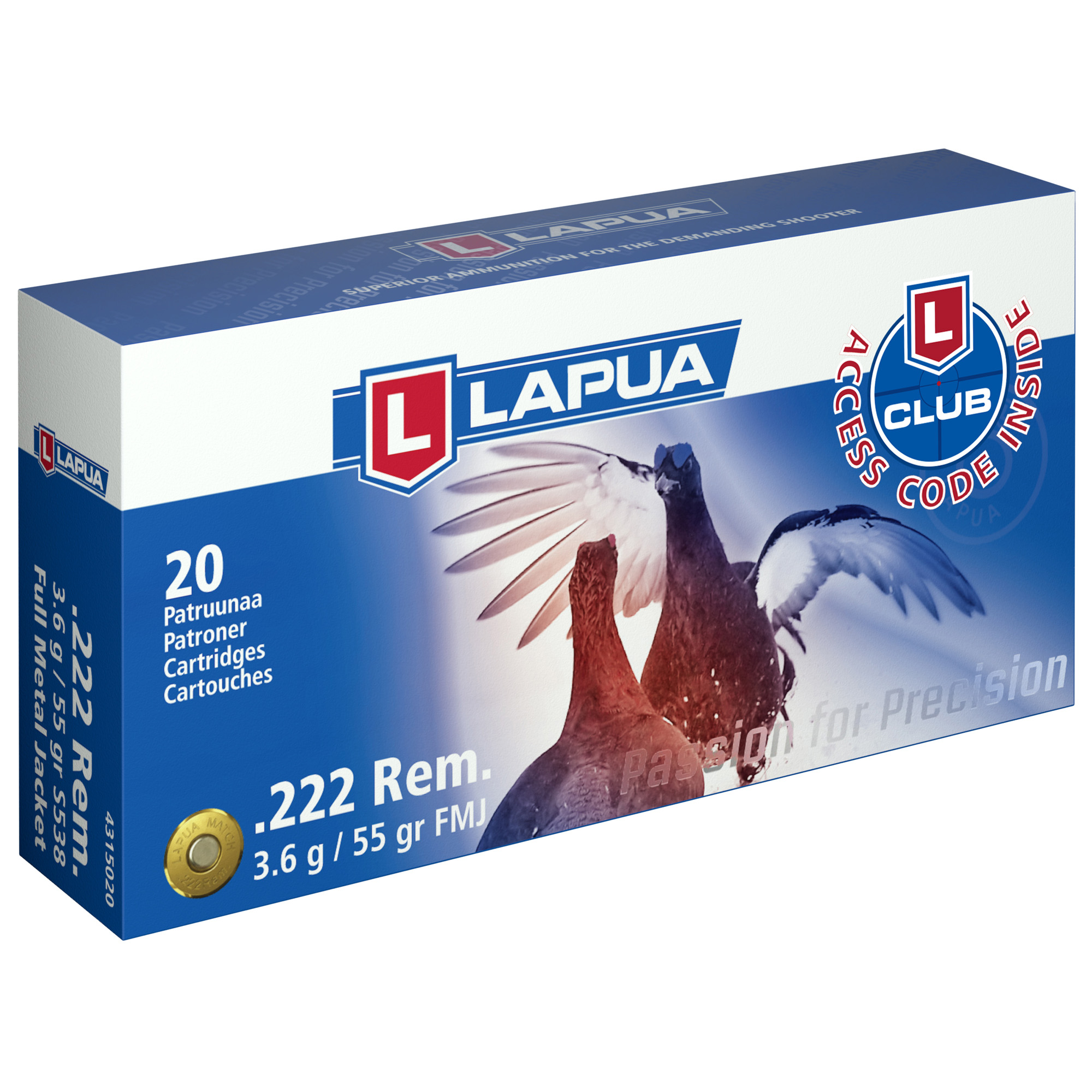 Lapua Full Metal Jacket 222 Remington 55gr – 20rd