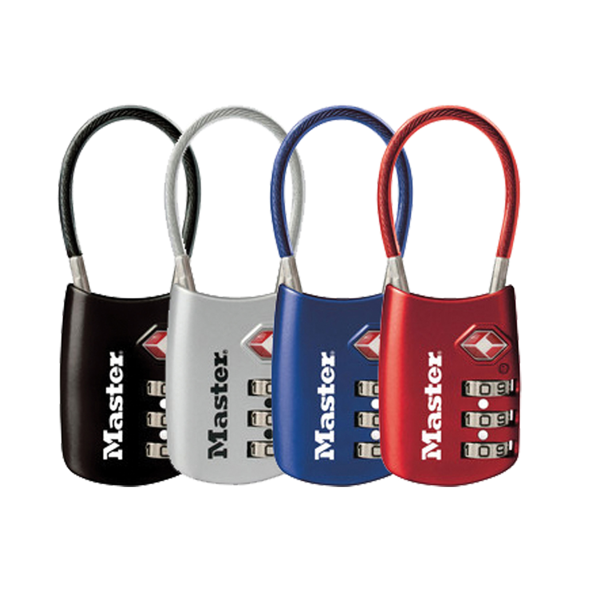 MasterLock Flexible Shackle – Blue, Black, Silver, Red