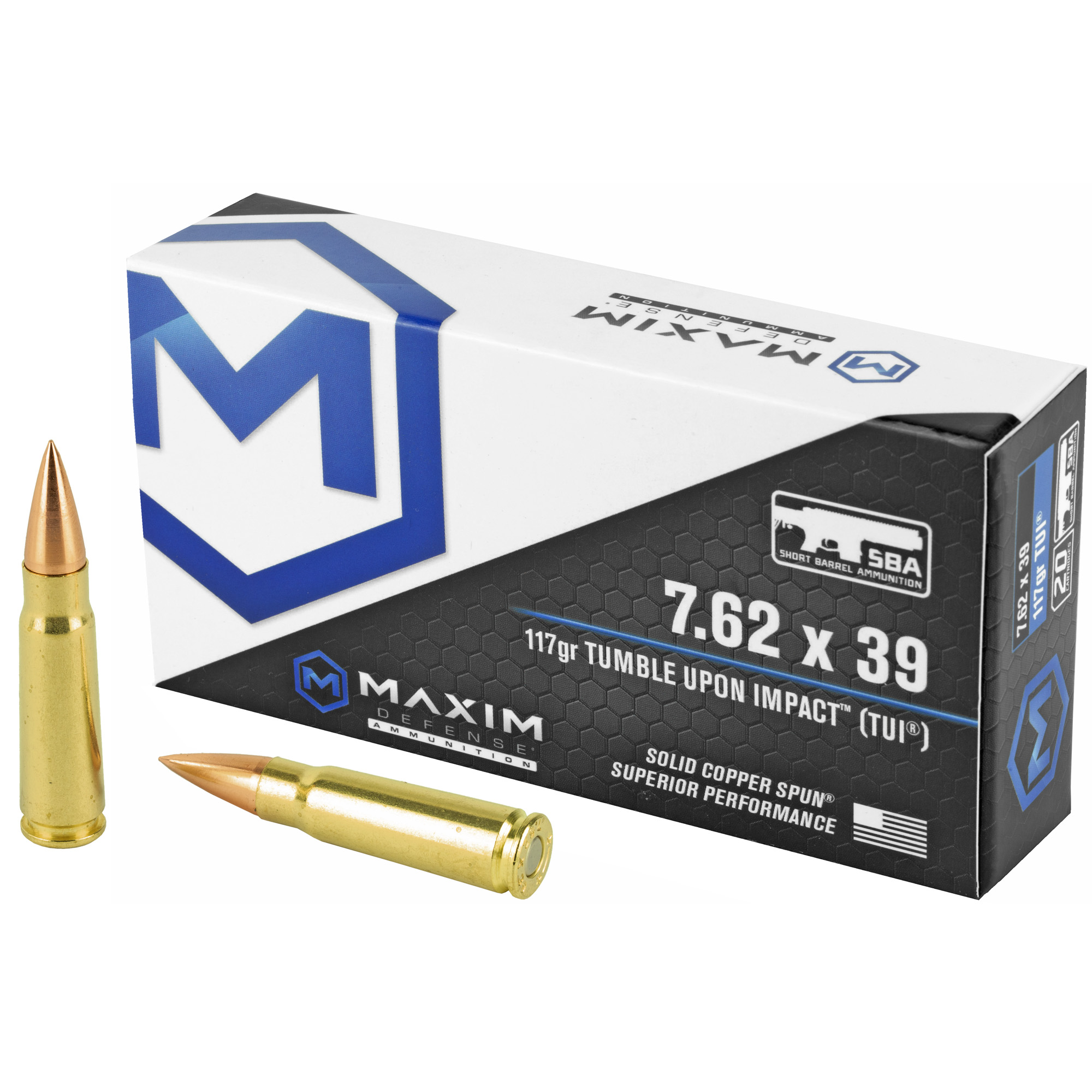 Maxim Defense SBA Short Barrel Ammunition 7.62×39 117gr Copper – 20rd